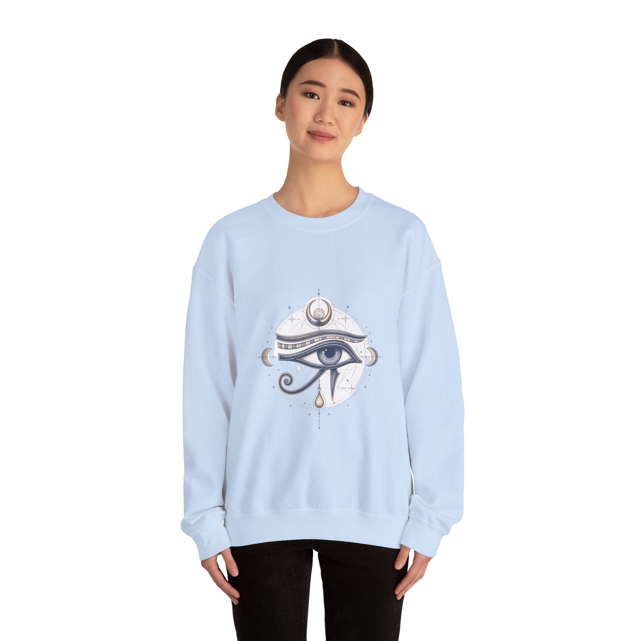 Matching Couple Sweatshirt - Eye of Ra & Horus Matching Couple Crewneck Sweatshirt Hand-Drawn Art His Hers Best Friend Gift - Design B