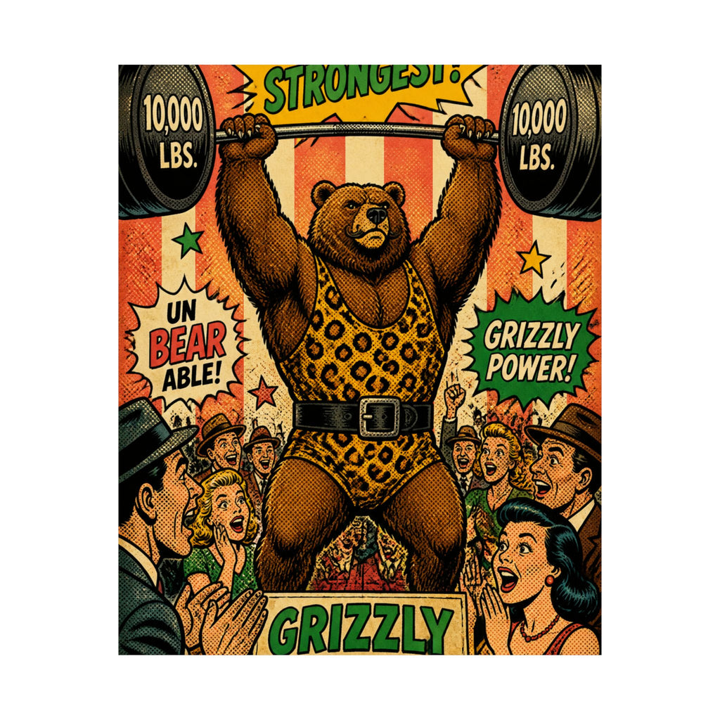 Strongman Bear Wall Art Poster 24×36 Pop Art Restaurant Decor Maximalist Print