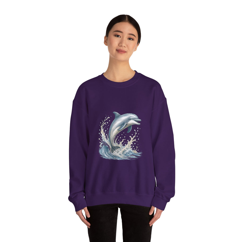 Matching Couple Sweatshirt - Shark & Dolphin Matching Couple Premium Fleece Sweatshirt Hand-Drawn Art His Hers Anniversary Gift - Design B