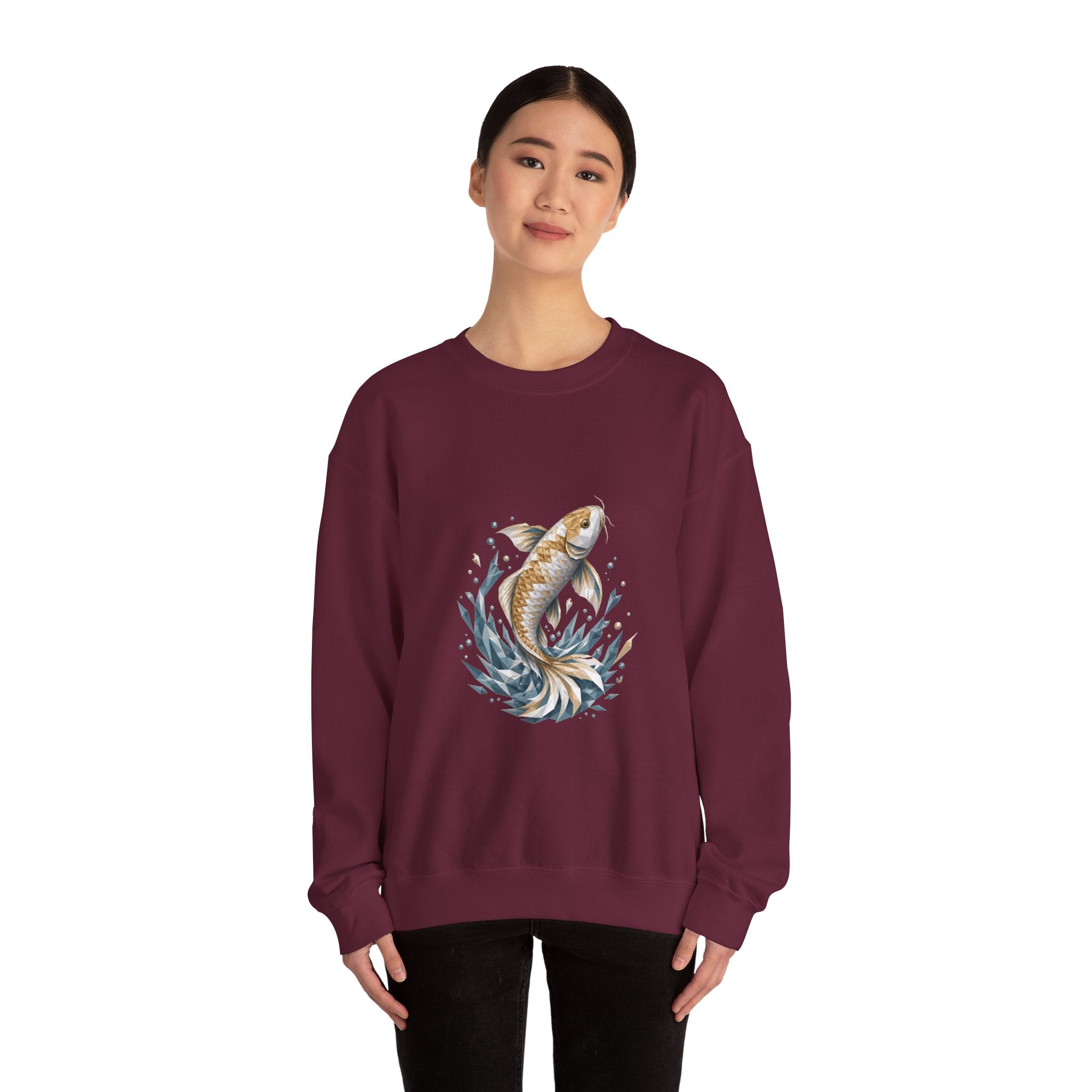 Matching Couple Sweatshirt - Koi Fish Yin Yang Matching Couple Crewneck Sweatshirt Geometric Art His Hers Couple Gift - Design A