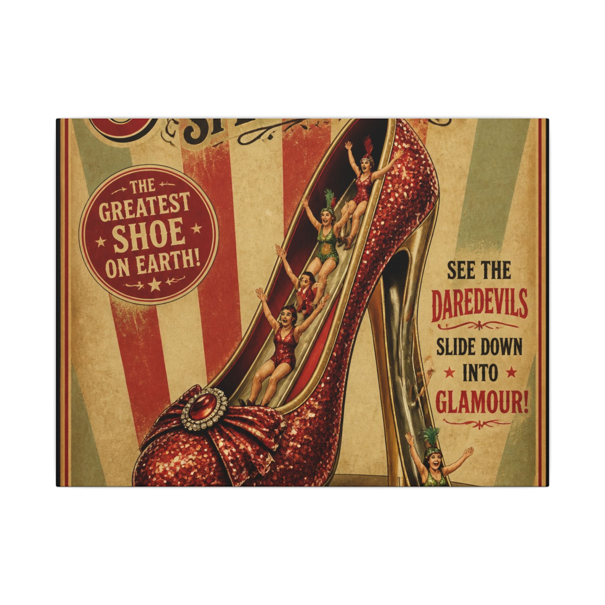 High Heel Slide Wall Art Canvas 24×36 Vintage Circus Bedroom Decor Maximalist Print