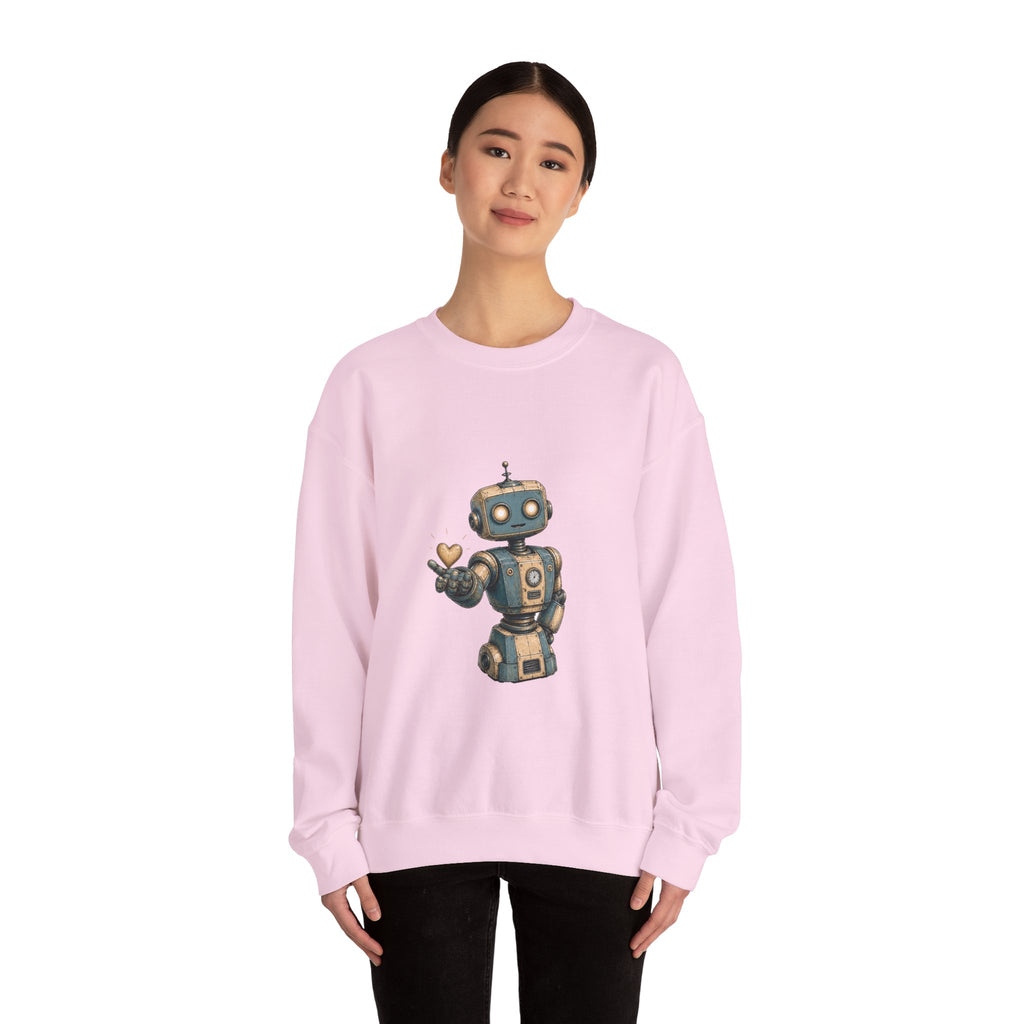 Matching Couple Sweatshirt - Robot & Heart Matching Couple Premium Fleece Sweatshirt Hand-Drawn Art His Hers Anniversary Gift - Design A