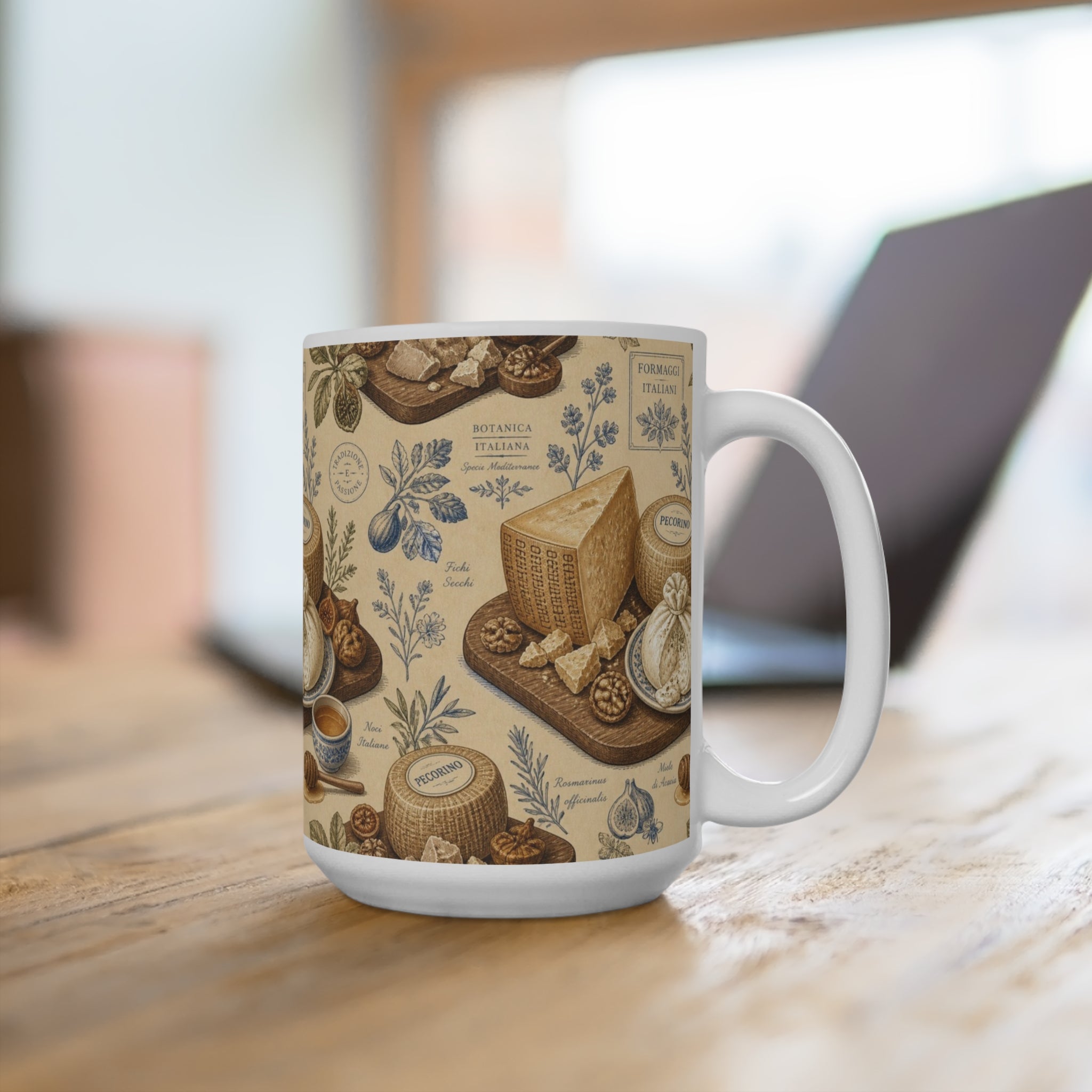 Italian Cheese Board 15oz Ceramic Mug Mediterranean Kitchen Botanical Design Italian Cottagecore Gift