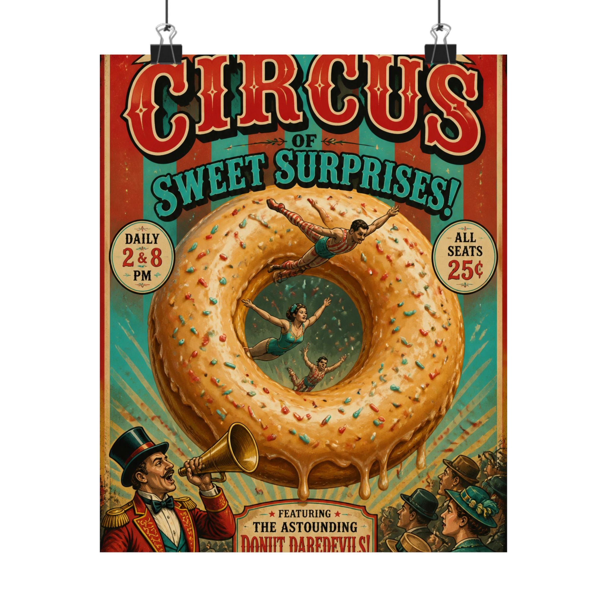 Donut Circus Ring Wall Art Poster 18×24 Vintage Circus Kitchen Decor Maximalist Print
