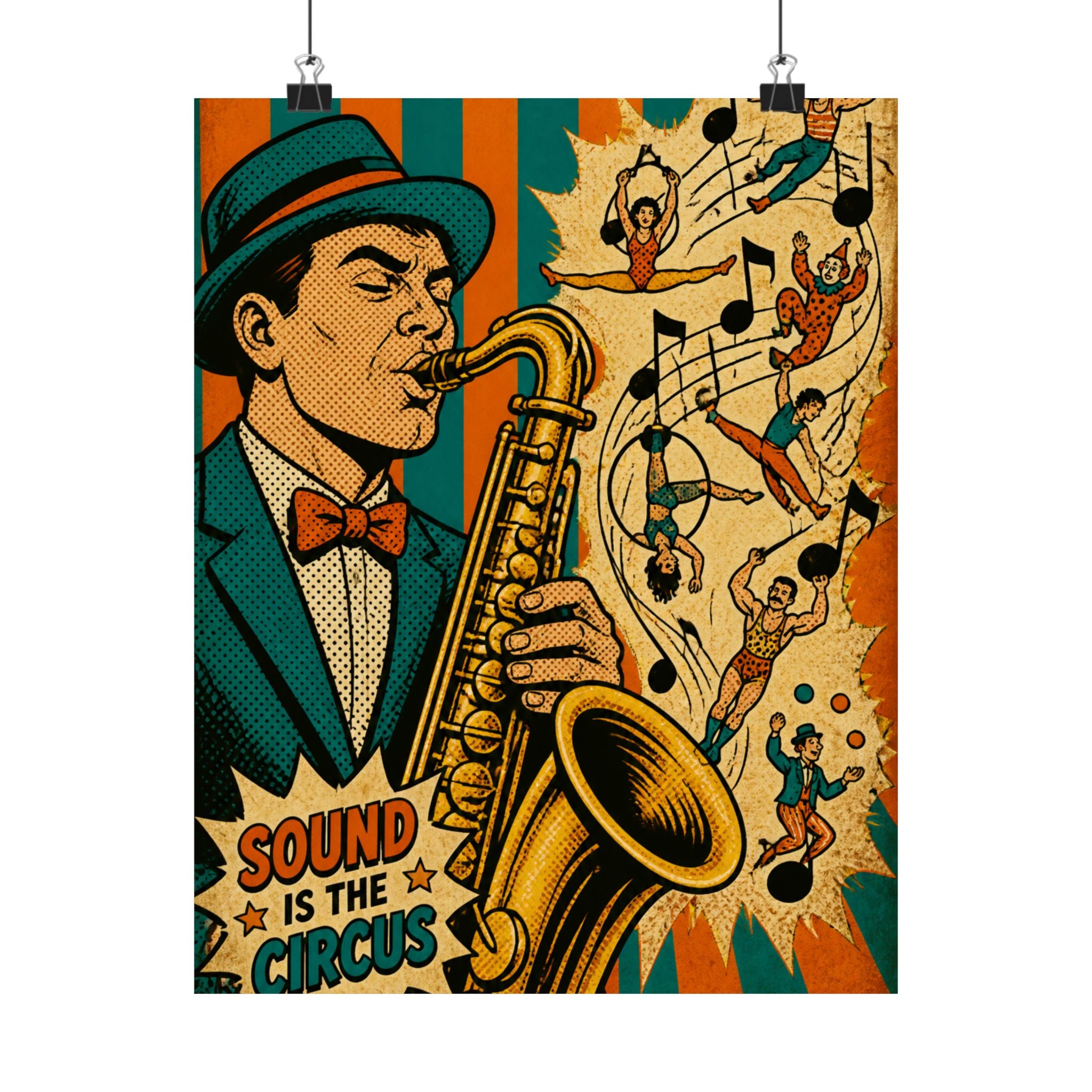 Saxophone Music Circus Wall Art Poster 24×36 Pop Art Restaurant Decor Maximalist Print