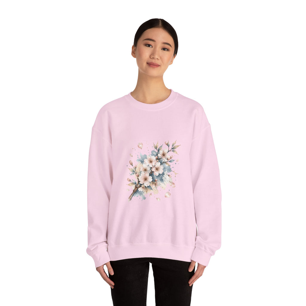 Matching Couple Sweatshirt - Cherry Blossom & Maple Leaf Matching Couple Crewneck Sweatshirt Watercolor Art His Hers Engagement Gift - Design A