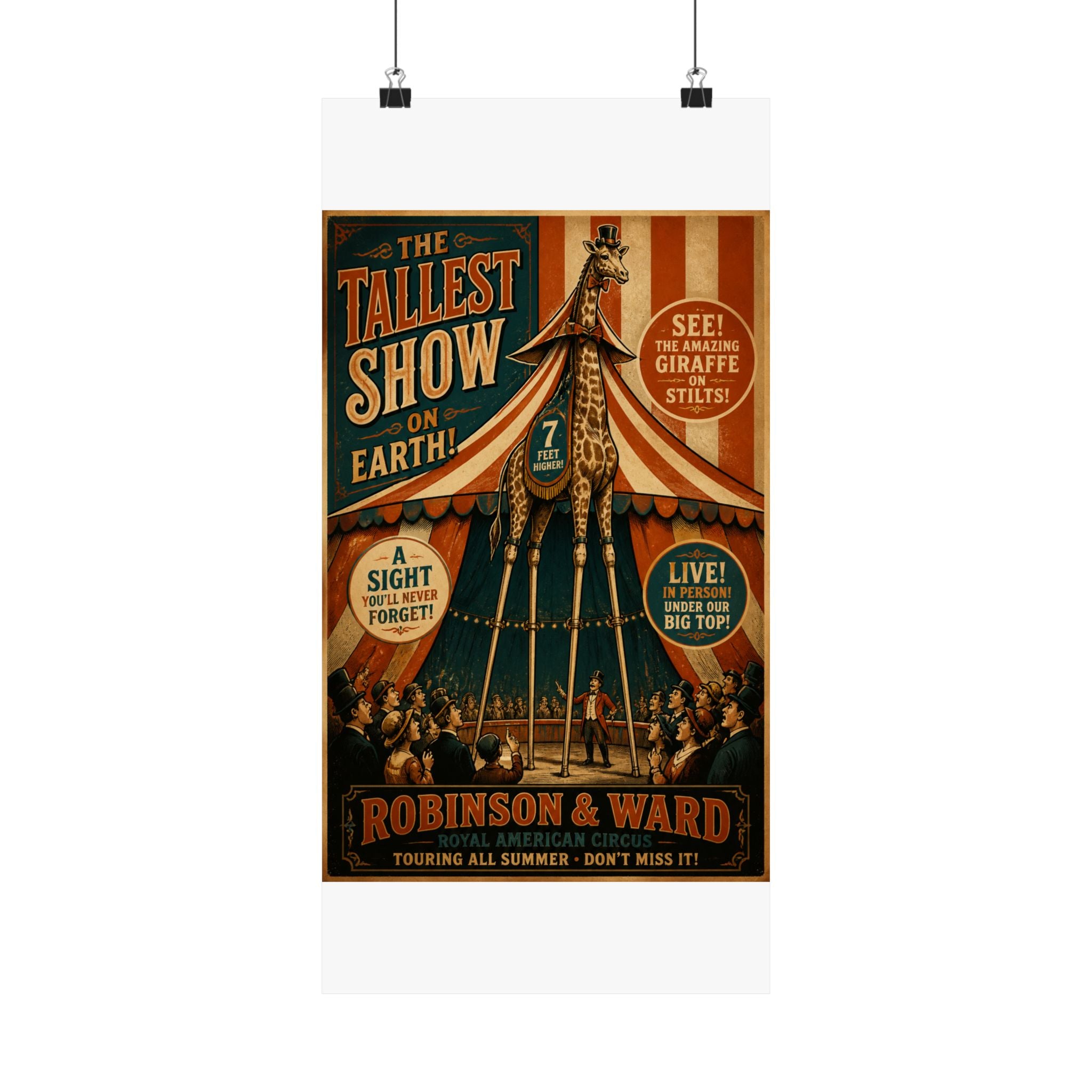 Giraffe on Stilts Wall Art Poster 18×24 Vintage Circus Kitchen Decor Maximalist Print