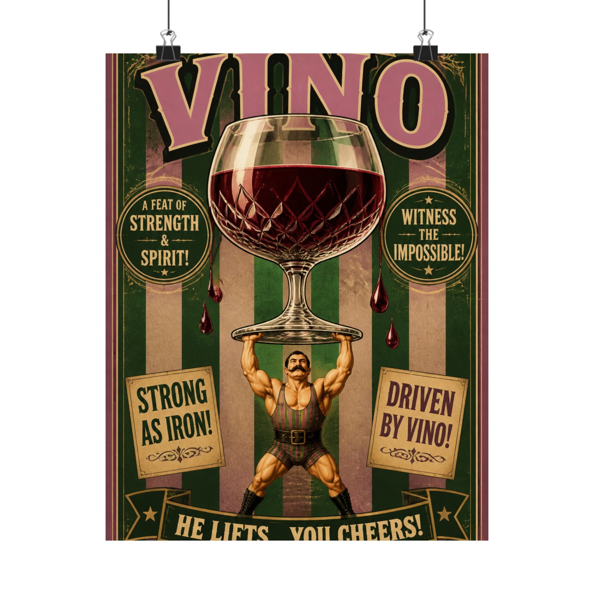 Wine Glass Strongman Wall Art Poster 24×36 Vintage Circus Bedroom Decor Maximalist Print