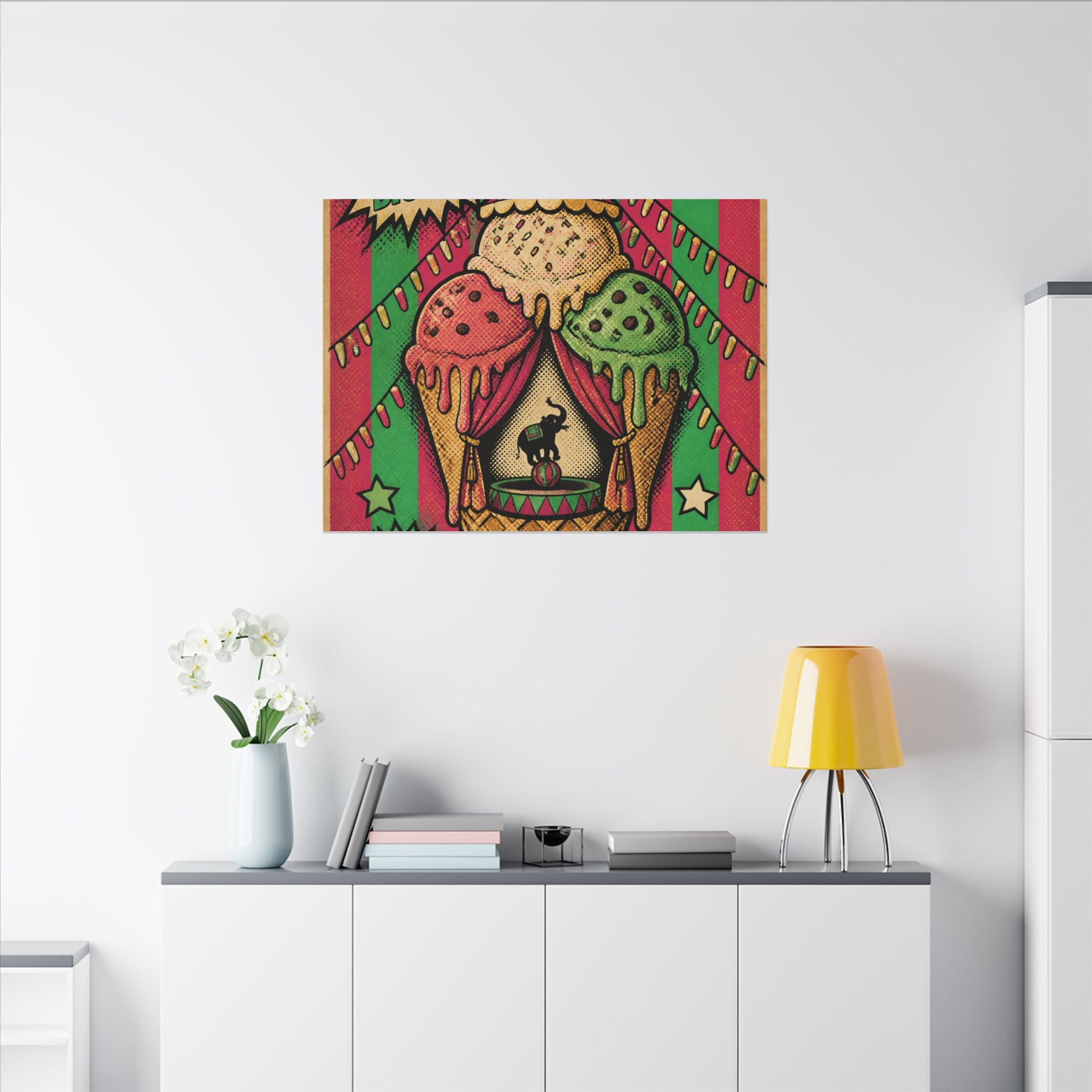 Ice Cream Cone Circus Tent Wall Art Canvas 16×20 Pop Art Living Room Decor Maximalist Print