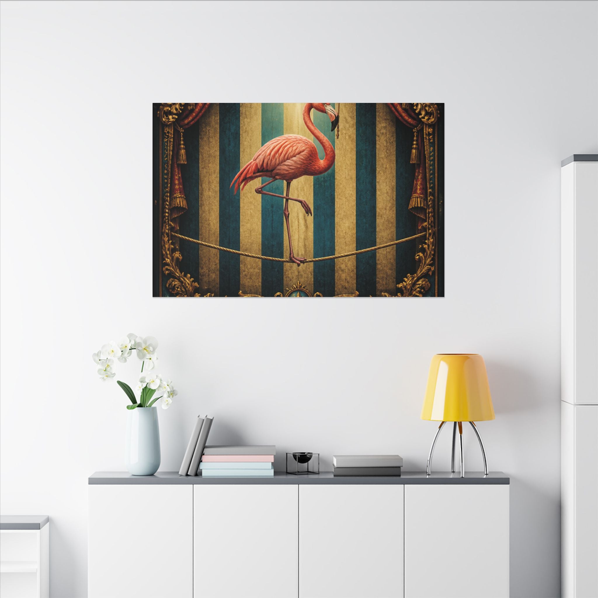 Flamingo Tightrope Wall Art Canvas 24×36 Baroque Studio Decor Maximalist Print