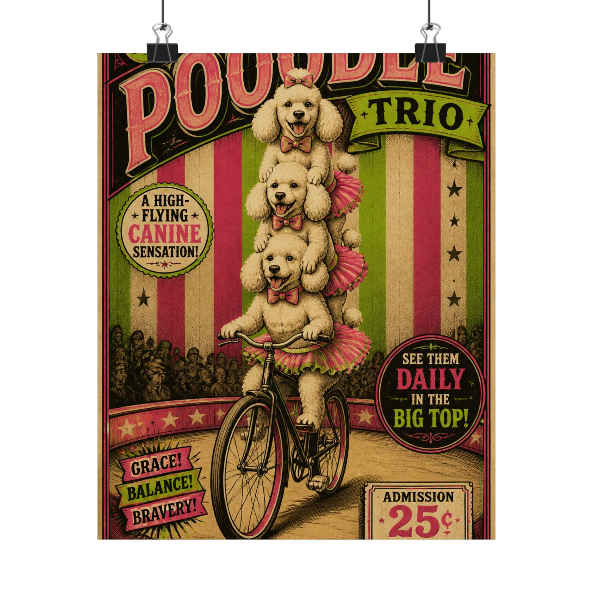 Poodle Stack Bicycle Wall Art Poster 24×36 Vintage Circus Bedroom Decor Maximalist Print