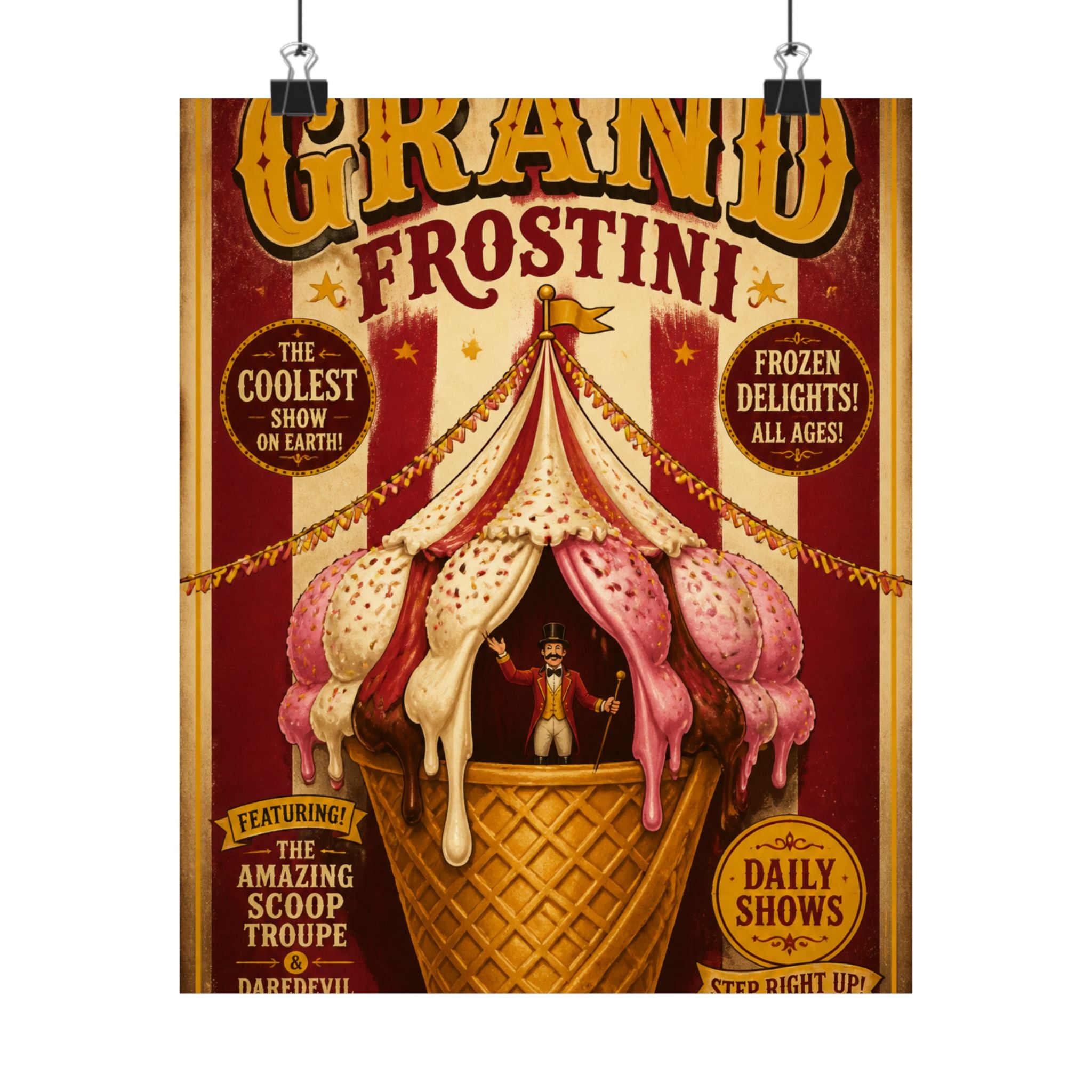 Ice Cream Cone Circus Tent Wall Art Poster 18×24 Vintage Circus Kitchen Decor Maximalist Print