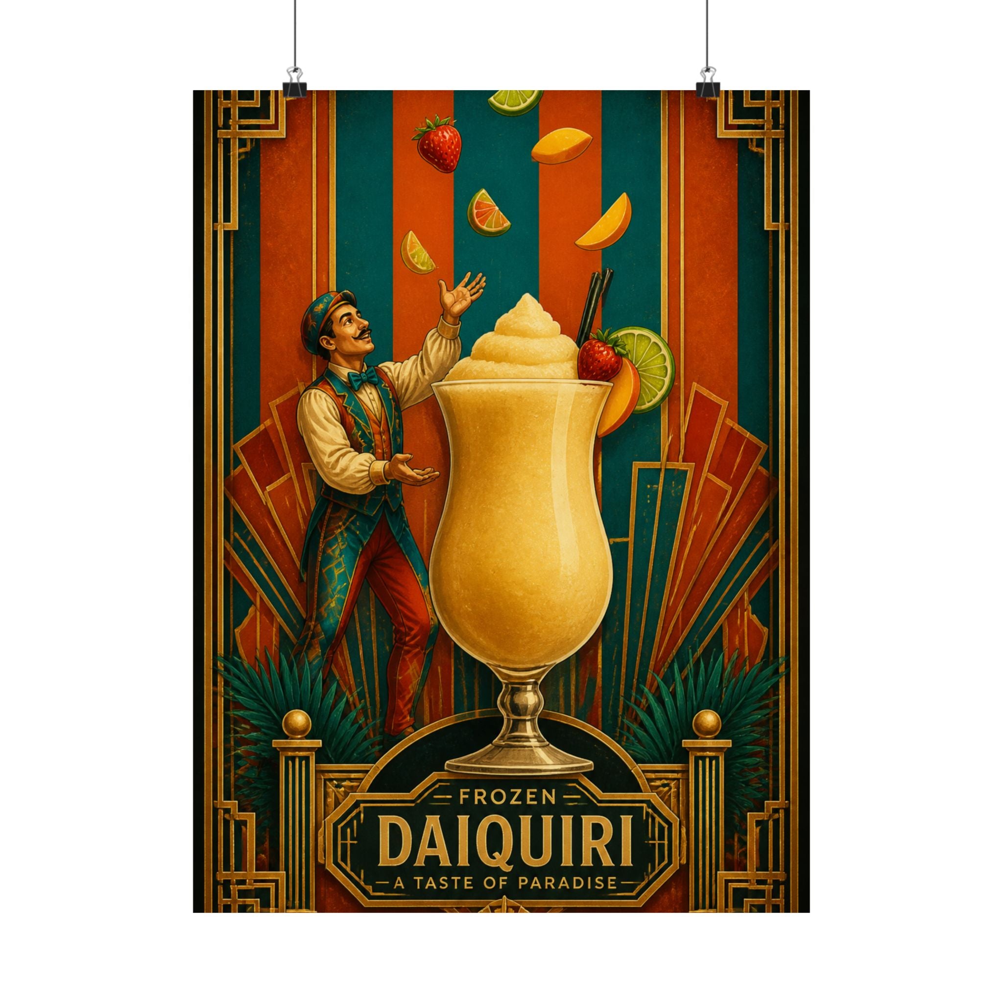Daiquiri Fruit Juggler Wall Art Poster 24×36 Art Deco Bar Area Decor Maximalist Print