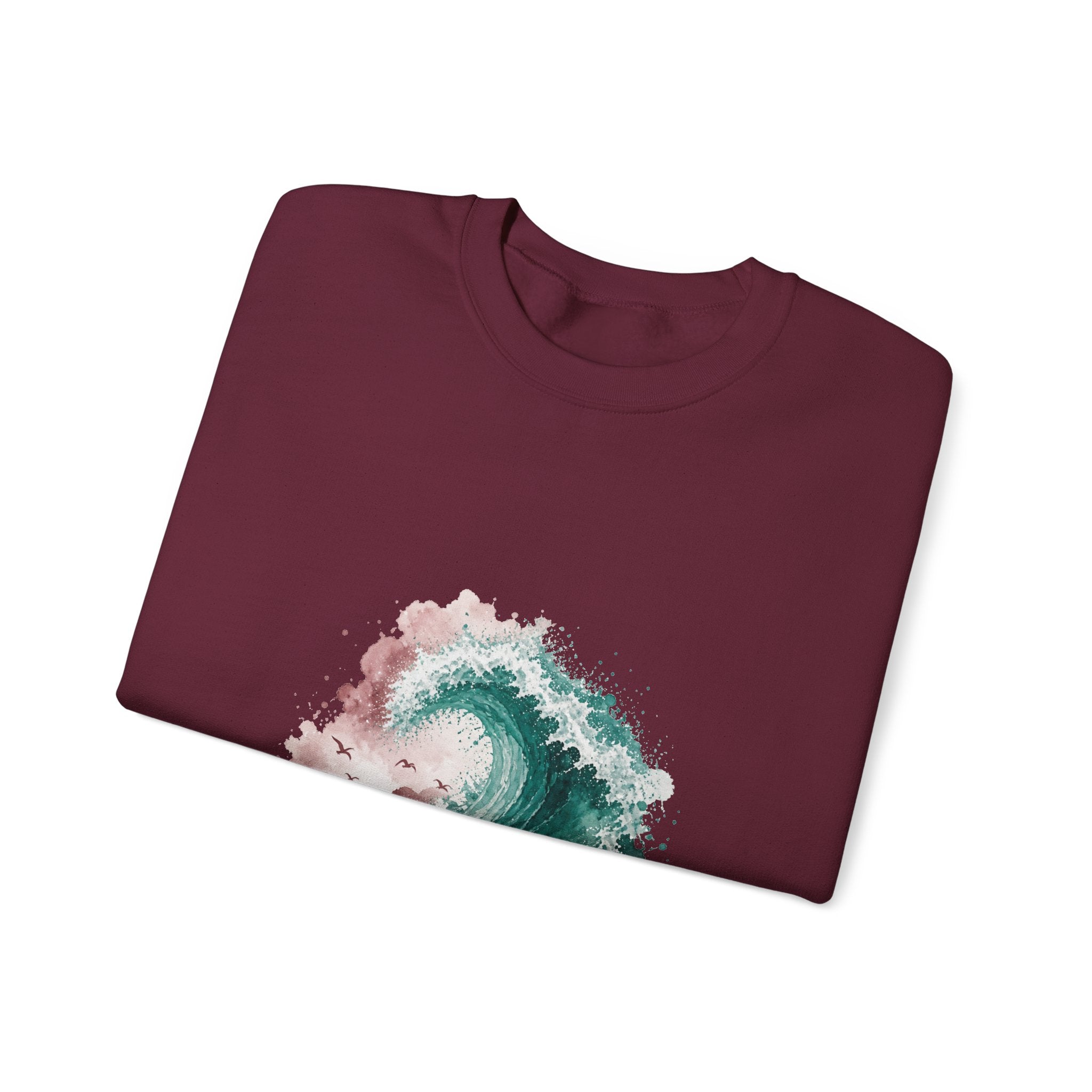 Matching Couple Sweatshirt - Mountain & Ocean Matching Couple Crewneck Sweatshirt Watercolor Art His Hers Engagement Gift - Design B