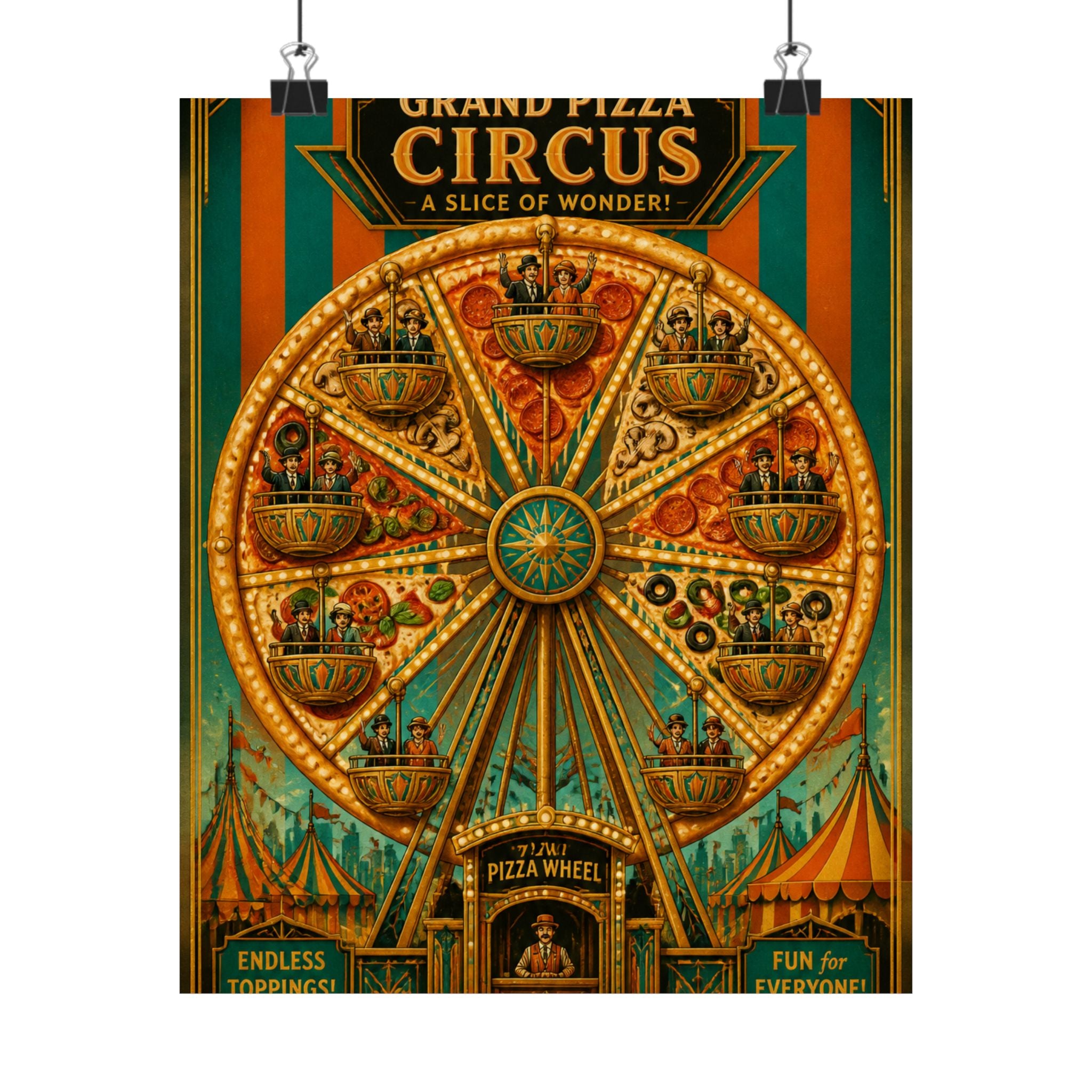 Pizza Ferris Wheel Wall Art Poster 24×36 Art Deco Bar Area Decor Maximalist Print