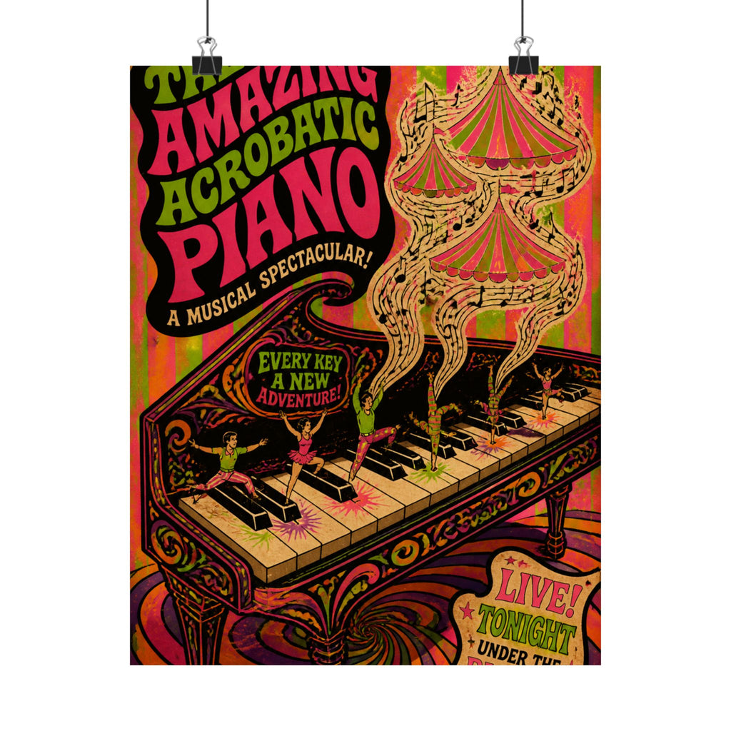 Grand Piano Acrobats Wall Art Poster 18×24 Psychedelic Cafe Decor Maximalist Print