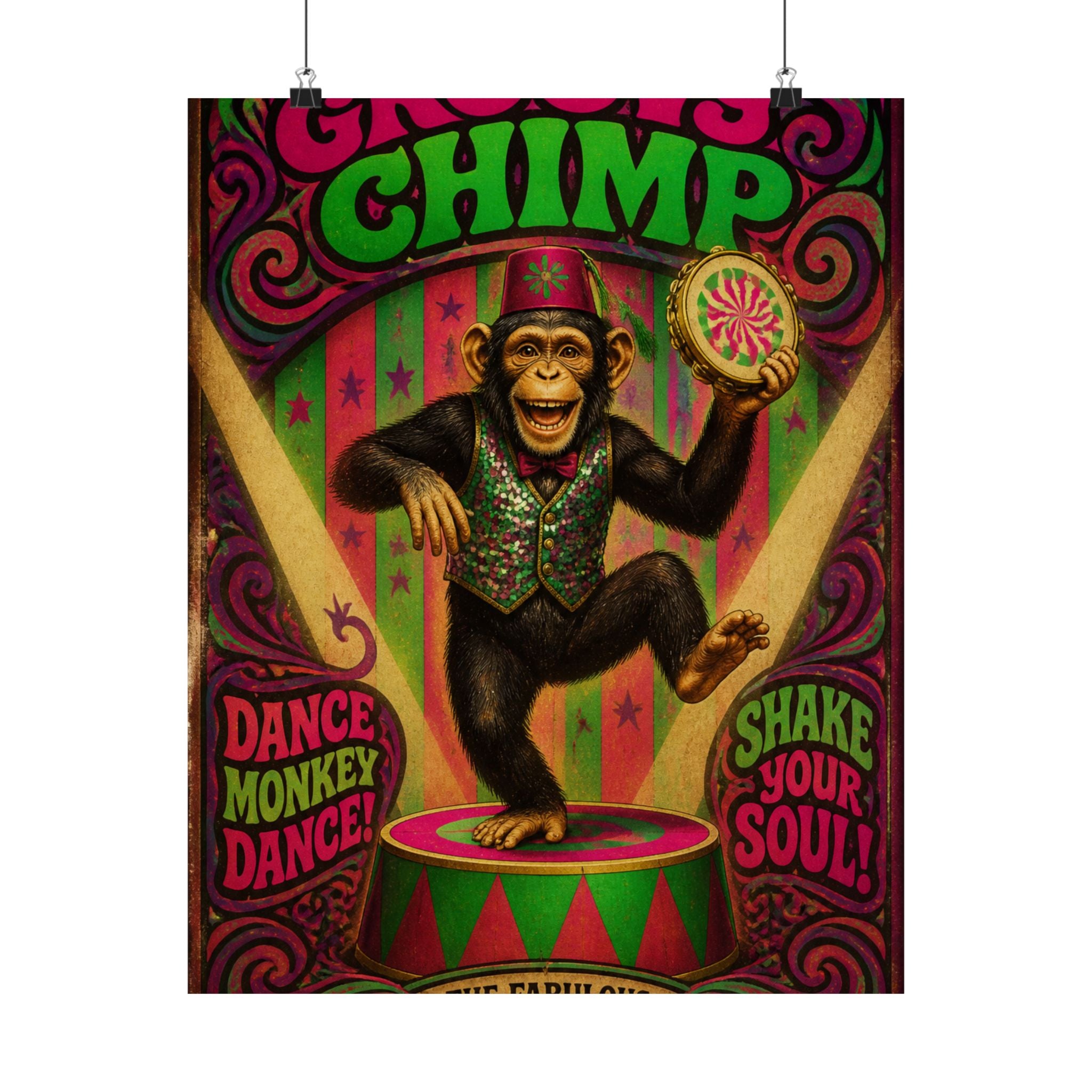 Dancing Monkey Wall Art Poster 24×36 Psychedelic Dining Room Decor Maximalist Print