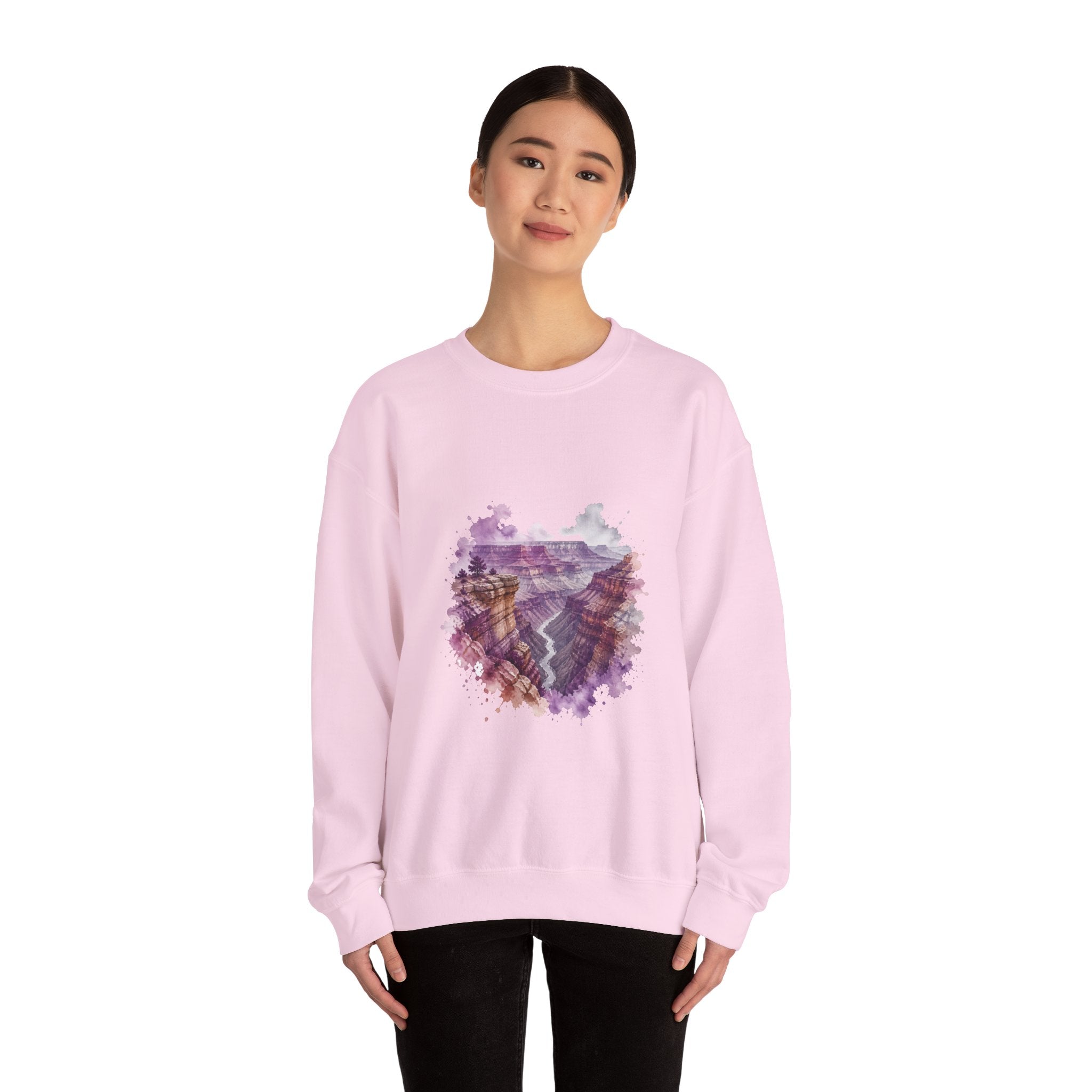 Matching Couple Sweatshirt - Lavender Fields & Canyon Matching Couple Crewneck Sweatshirt Watercolor Art His Hers Engagement Gift - Design B