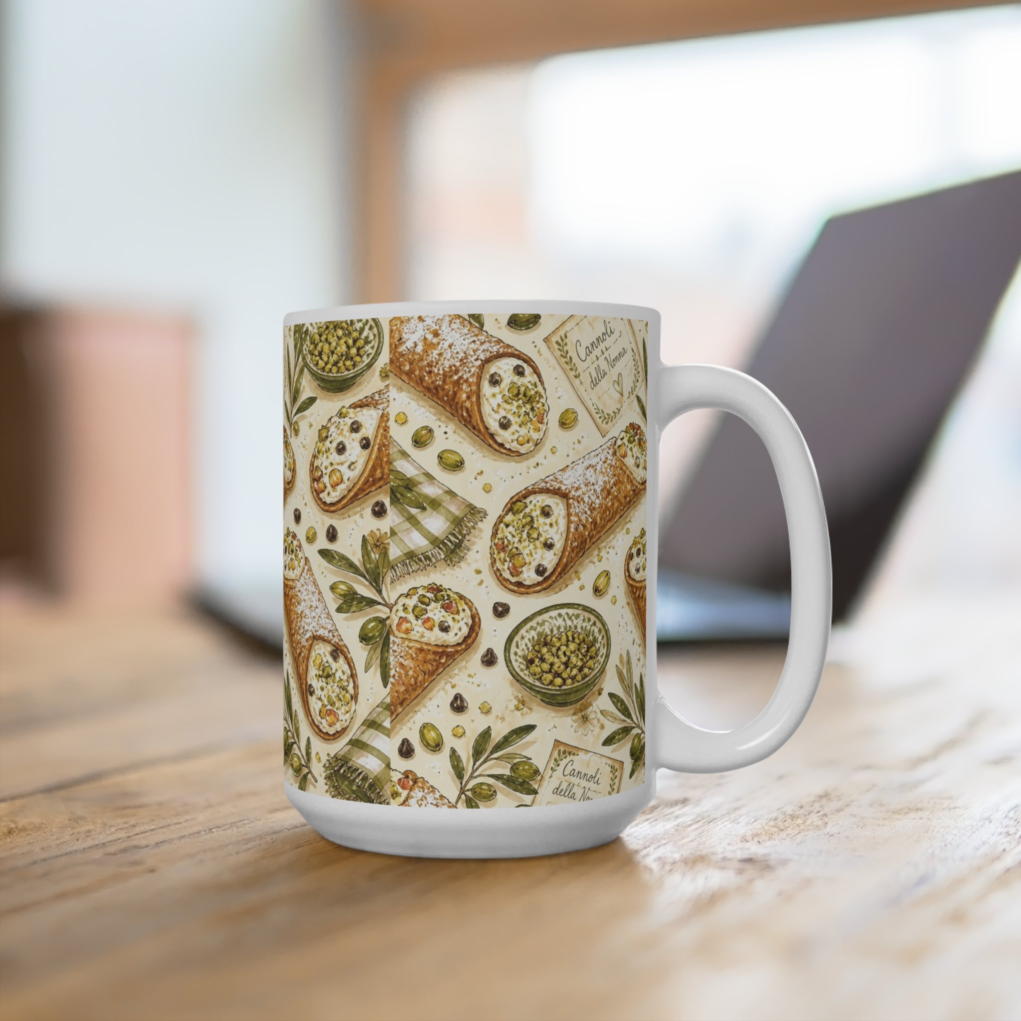 Sicilian Cannoli 15oz Ceramic Mug Mediterranean Kitchen Watercolor Design Italian Cottagecore Gift