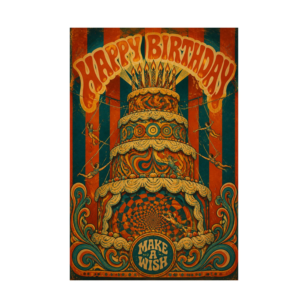 Birthday Cake Trapeze Wall Art Poster 18×24 Psychedelic Cafe Decor Maximalist Print