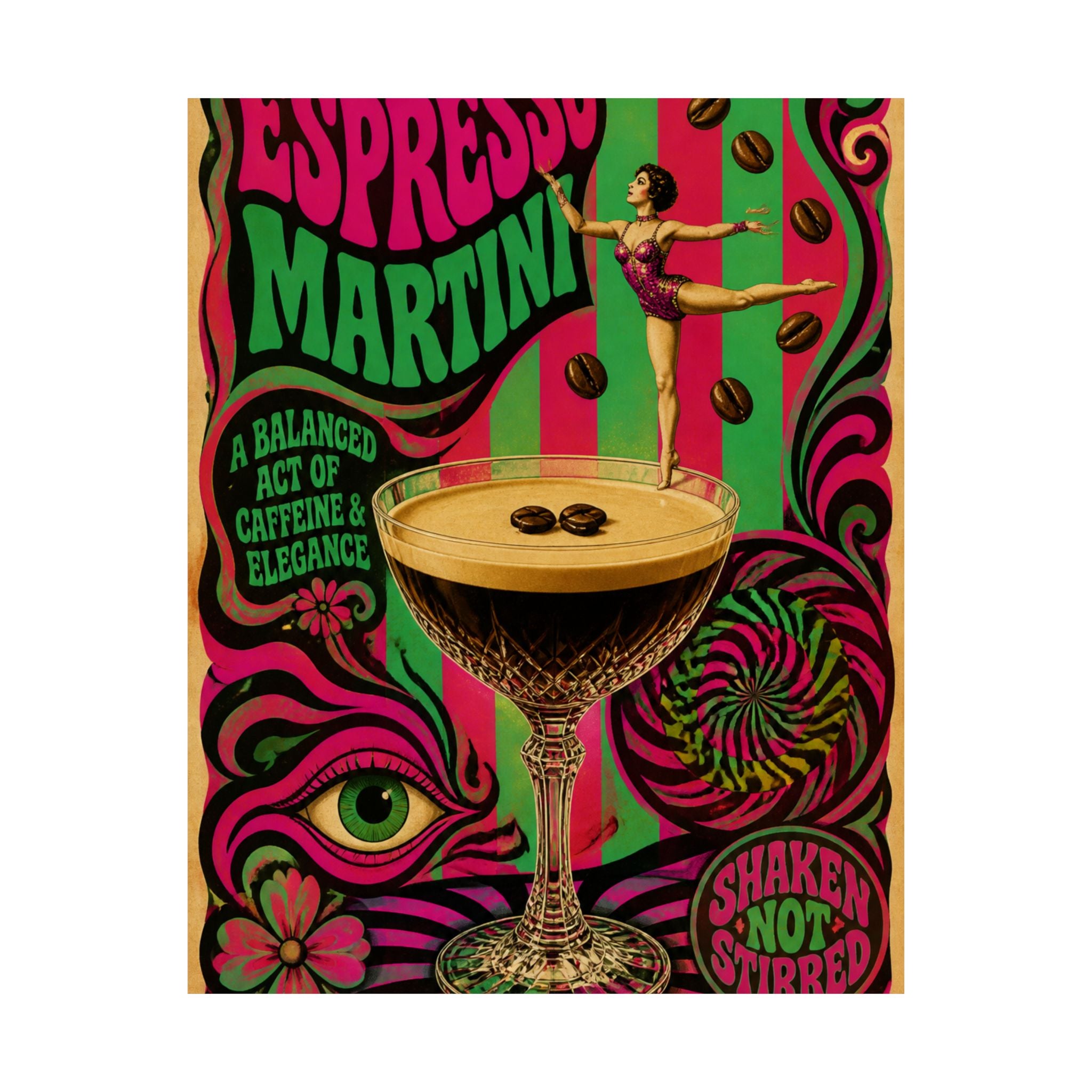 Espresso Martini Acrobat Wall Art Poster 18×24 Psychedelic Cafe Decor Maximalist Print