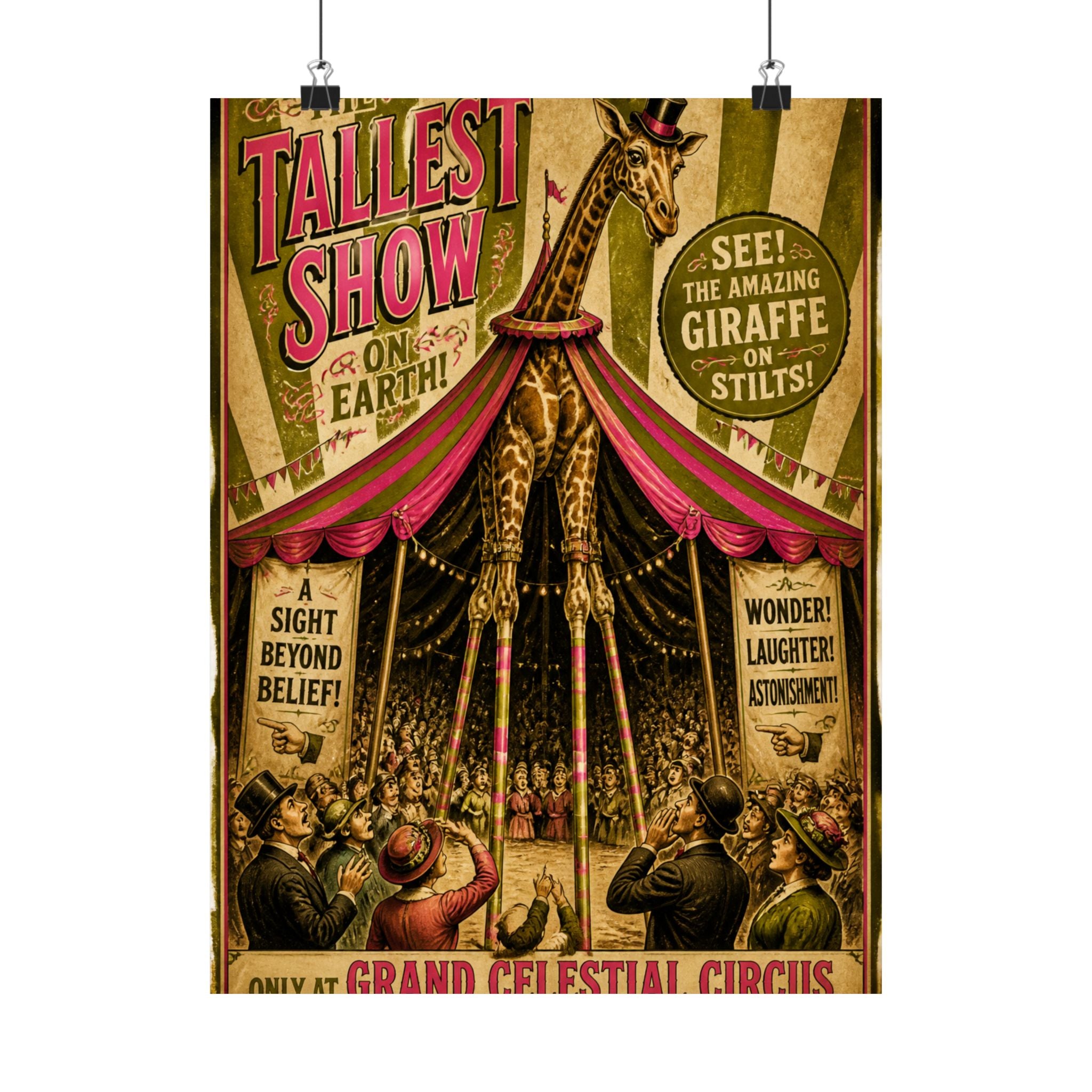 Giraffe on Stilts Wall Art Poster 24×36 Vintage Circus Bedroom Decor Maximalist Print
