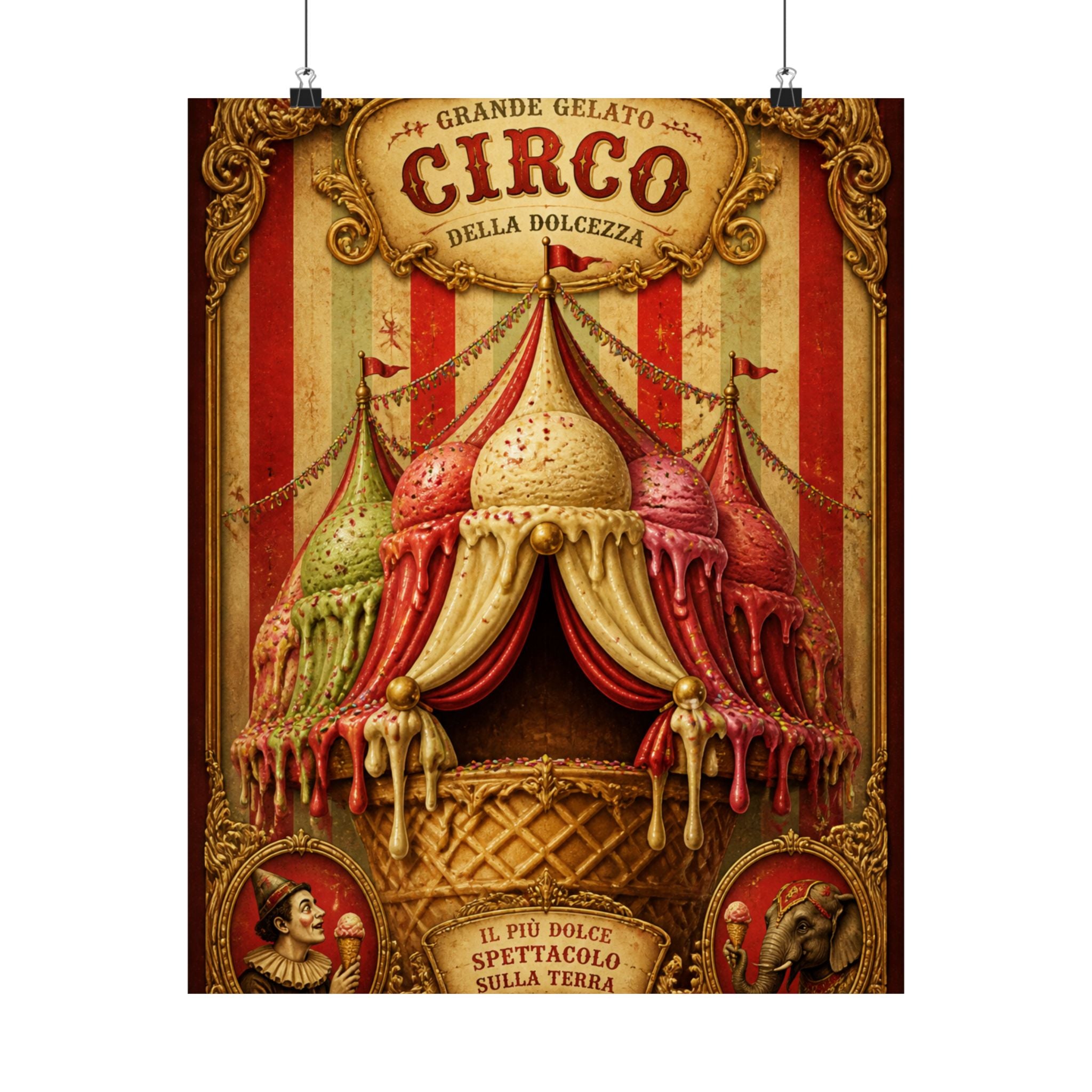 Ice Cream Cone Circus Tent Wall Art Poster 24×36 Baroque Studio Decor Maximalist Print