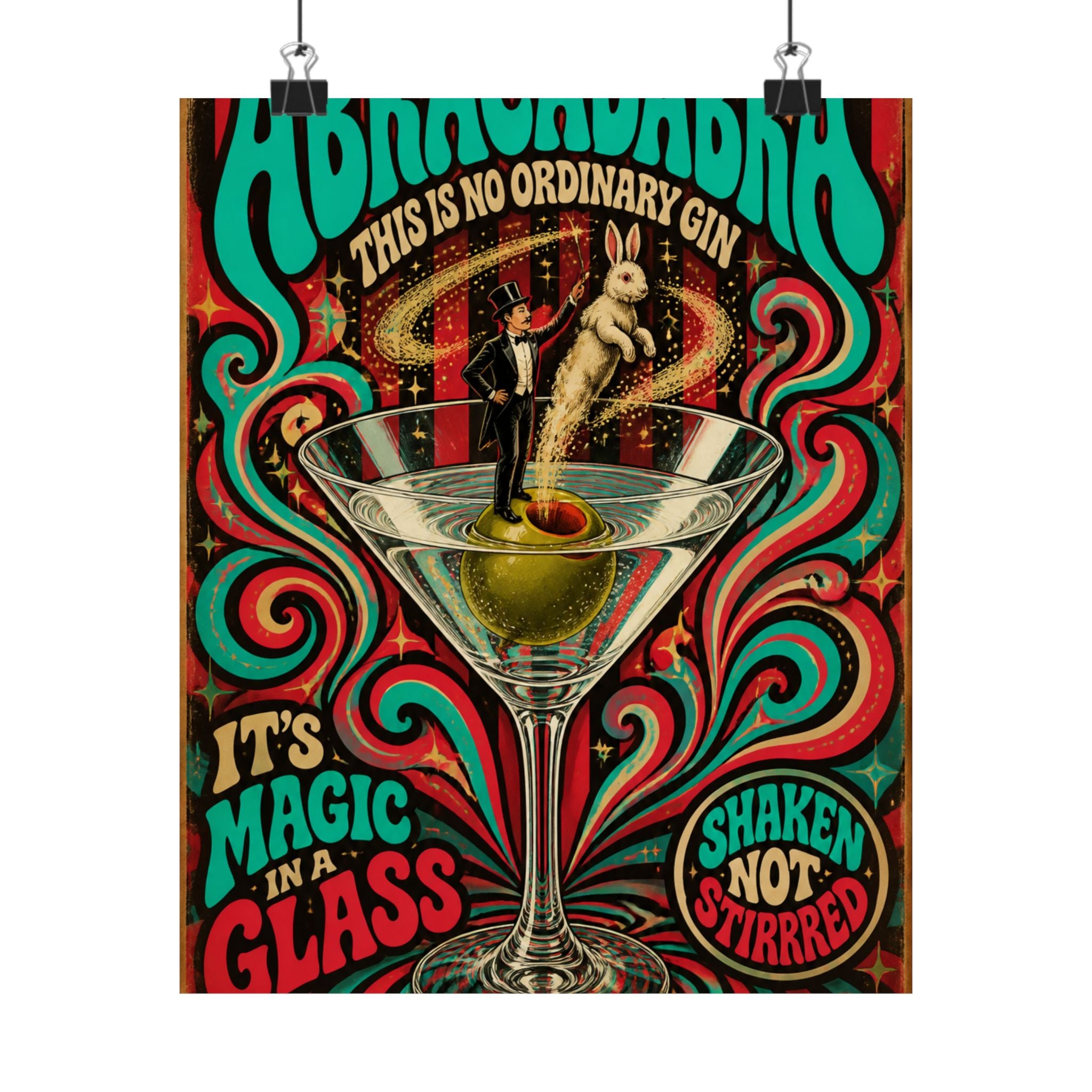 Martini Magician Wall Art Poster 24×36 Psychedelic Dining Room Decor Maximalist Print
