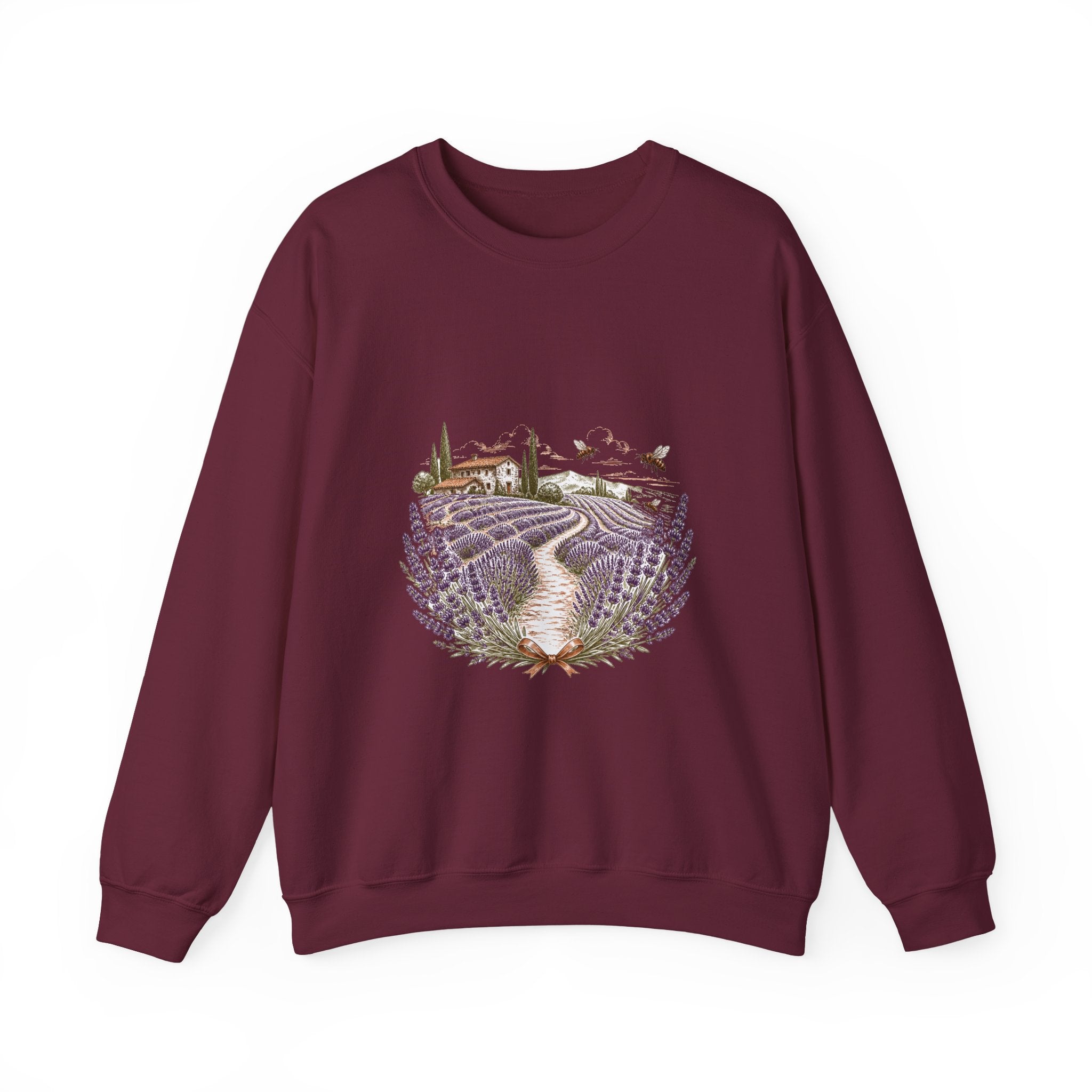 Matching Couple Sweatshirt - Lavender Fields & Canyon Matching Couple Premium Fleece Sweatshirt Hand-Drawn Art His Hers Anniversary Gift - Design A