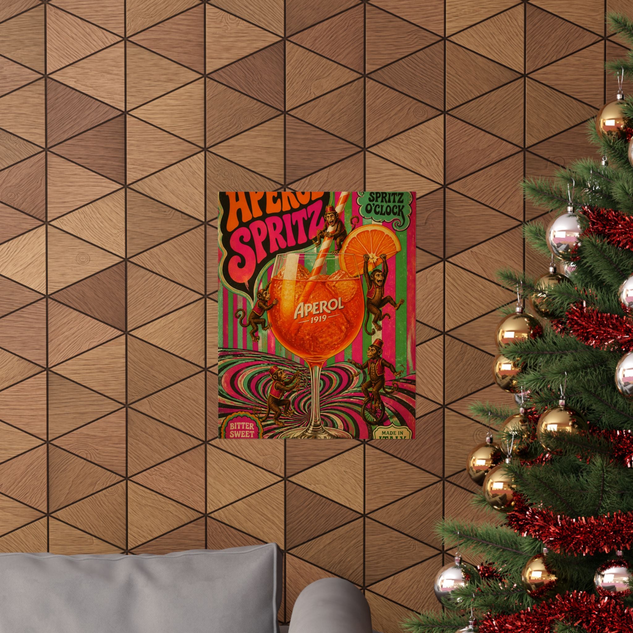 Aperol Spritz Monkeys Wall Art Poster 24×36 Psychedelic Dining Room Decor Maximalist Print
