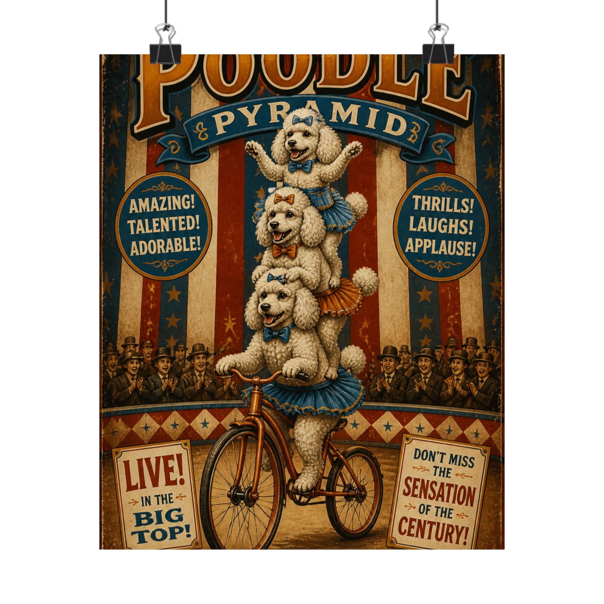 Poodle Stack Bicycle Wall Art Poster 18×24 Vintage Circus Kitchen Decor Maximalist Print