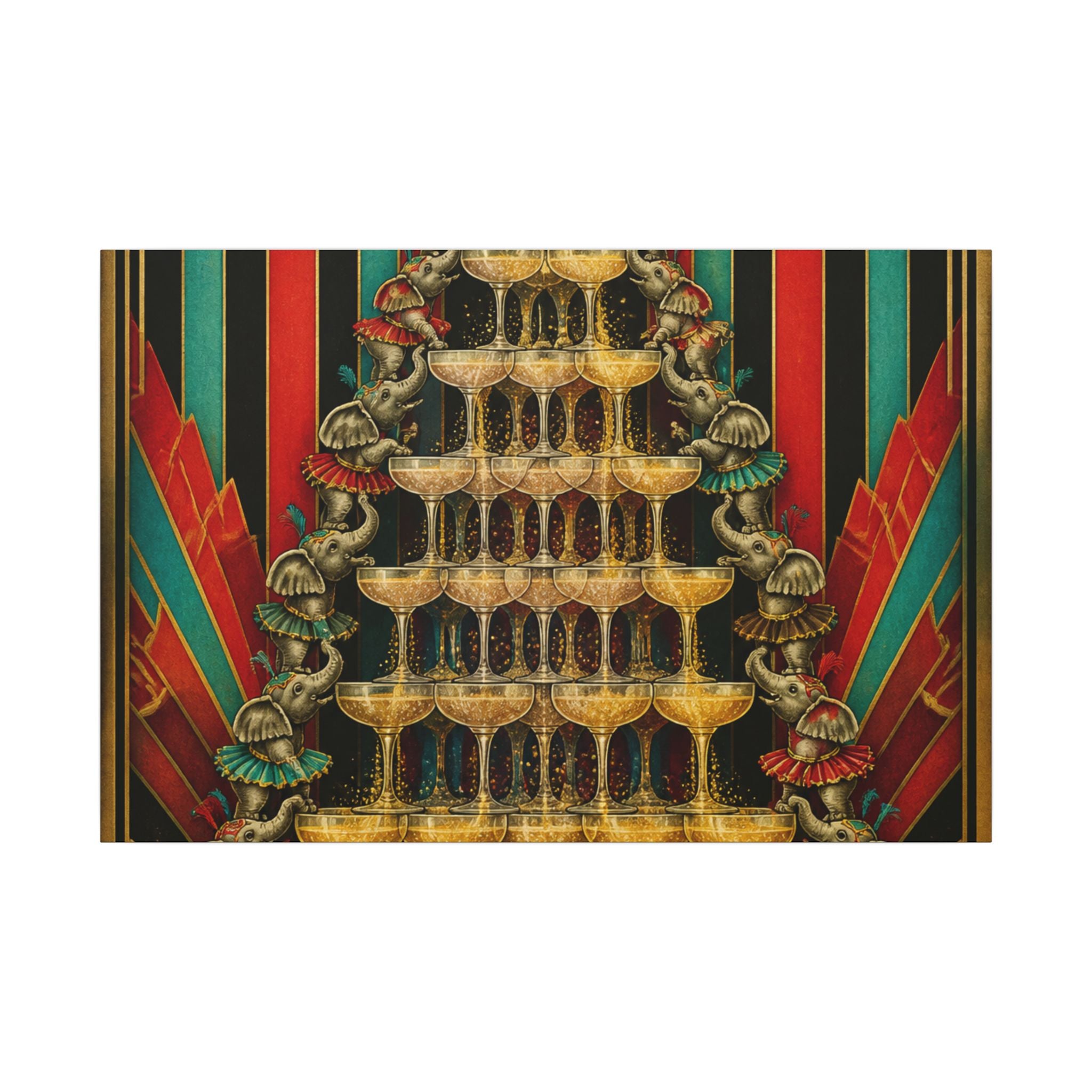 Champagne Tower Elephants Wall Art Canvas 16×20 Art Deco Entryway Decor Maximalist Print