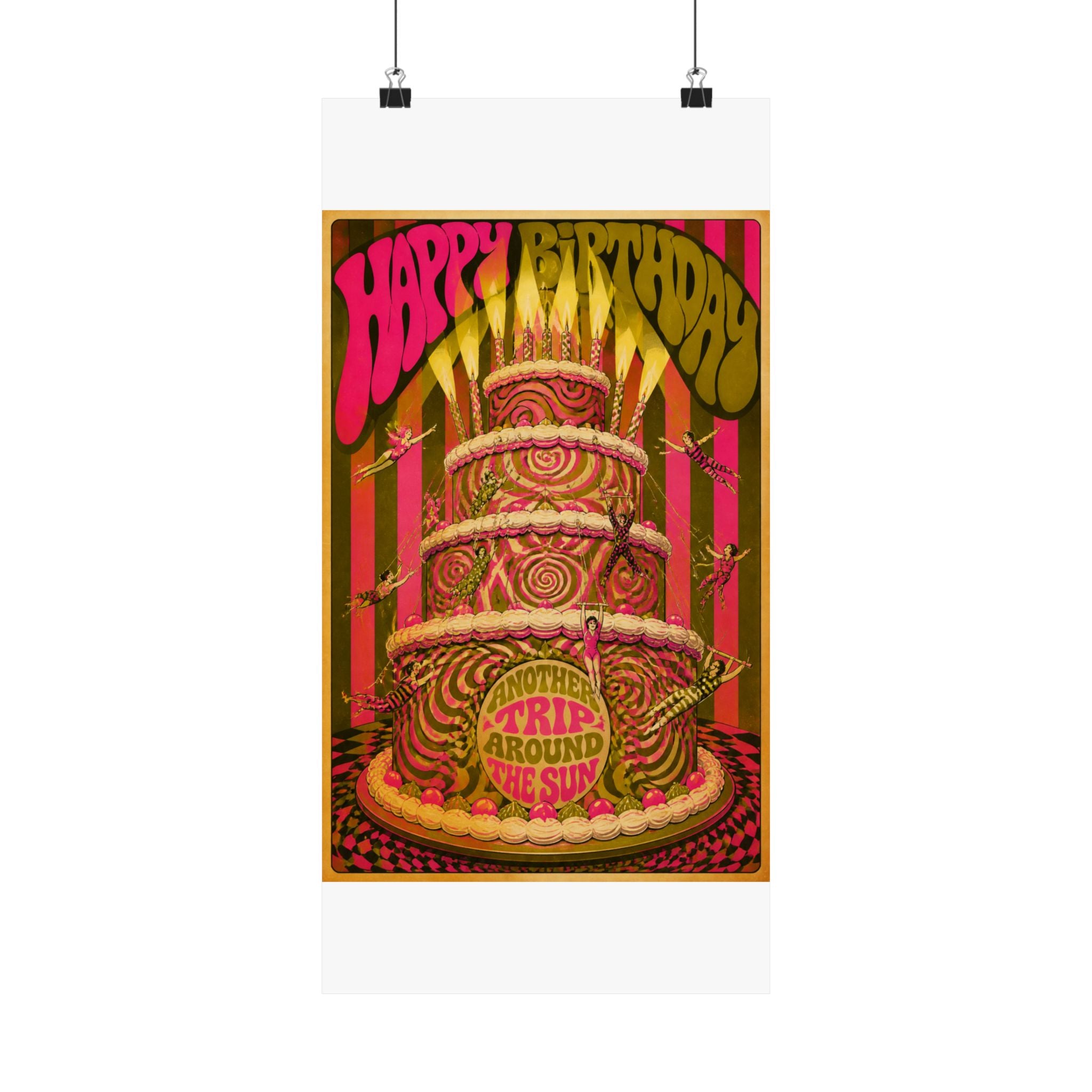 Birthday Cake Trapeze Wall Art Poster 24×36 Psychedelic Dining Room Decor Maximalist Print