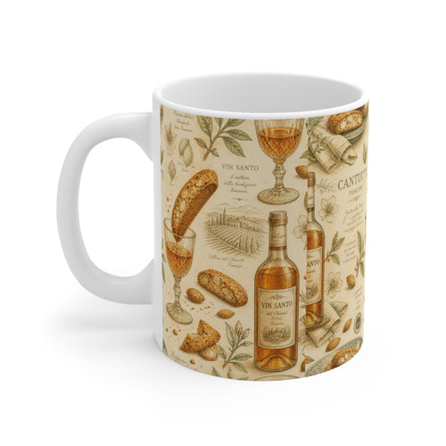 Biscotti & Vin Santo 11oz Ceramic Mug Mediterranean Kitchen Botanical Design Italian Cottagecore Gift