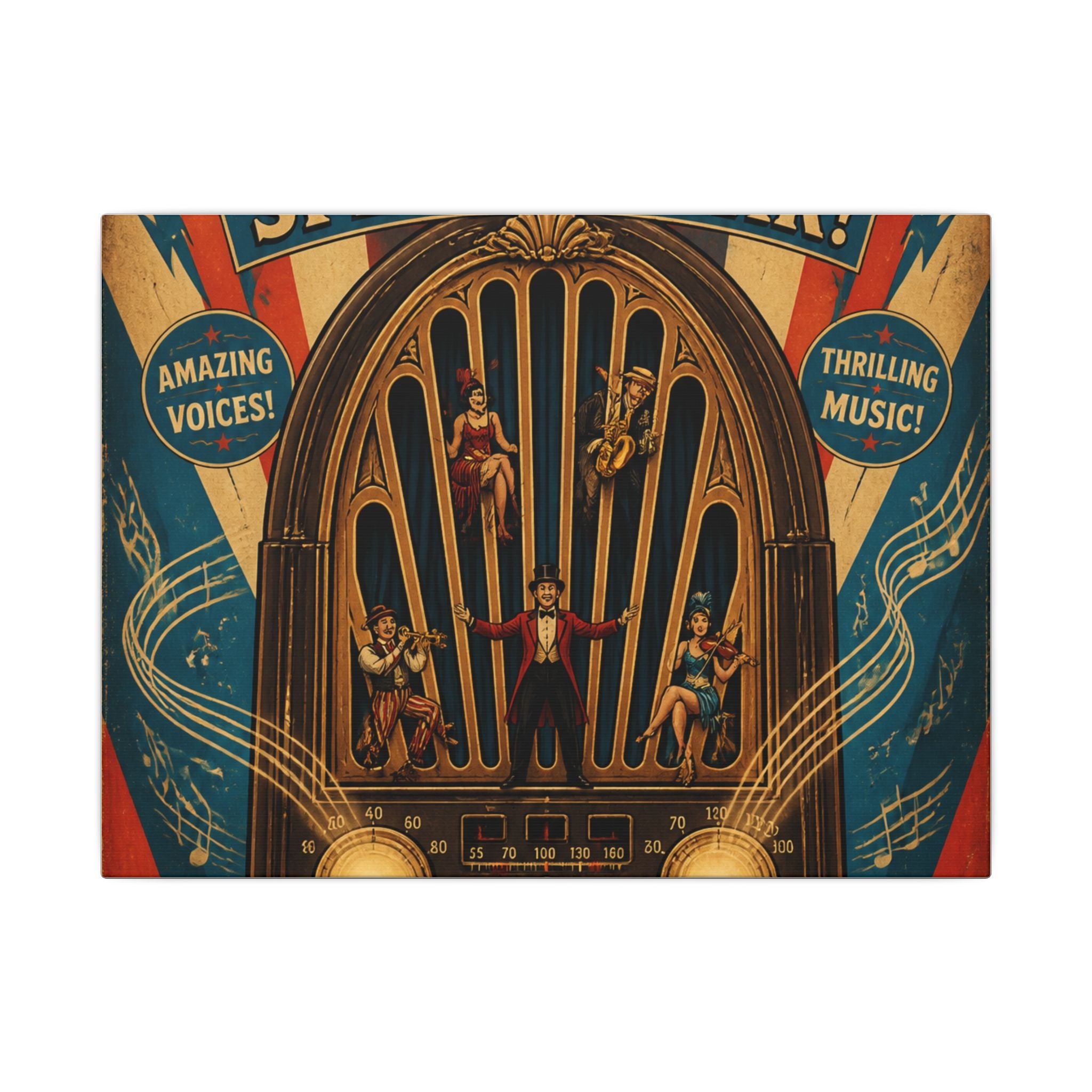 Vintage Radio Stage Wall Art Canvas 16×20 Vintage Circus Kitchen Decor Maximalist Print