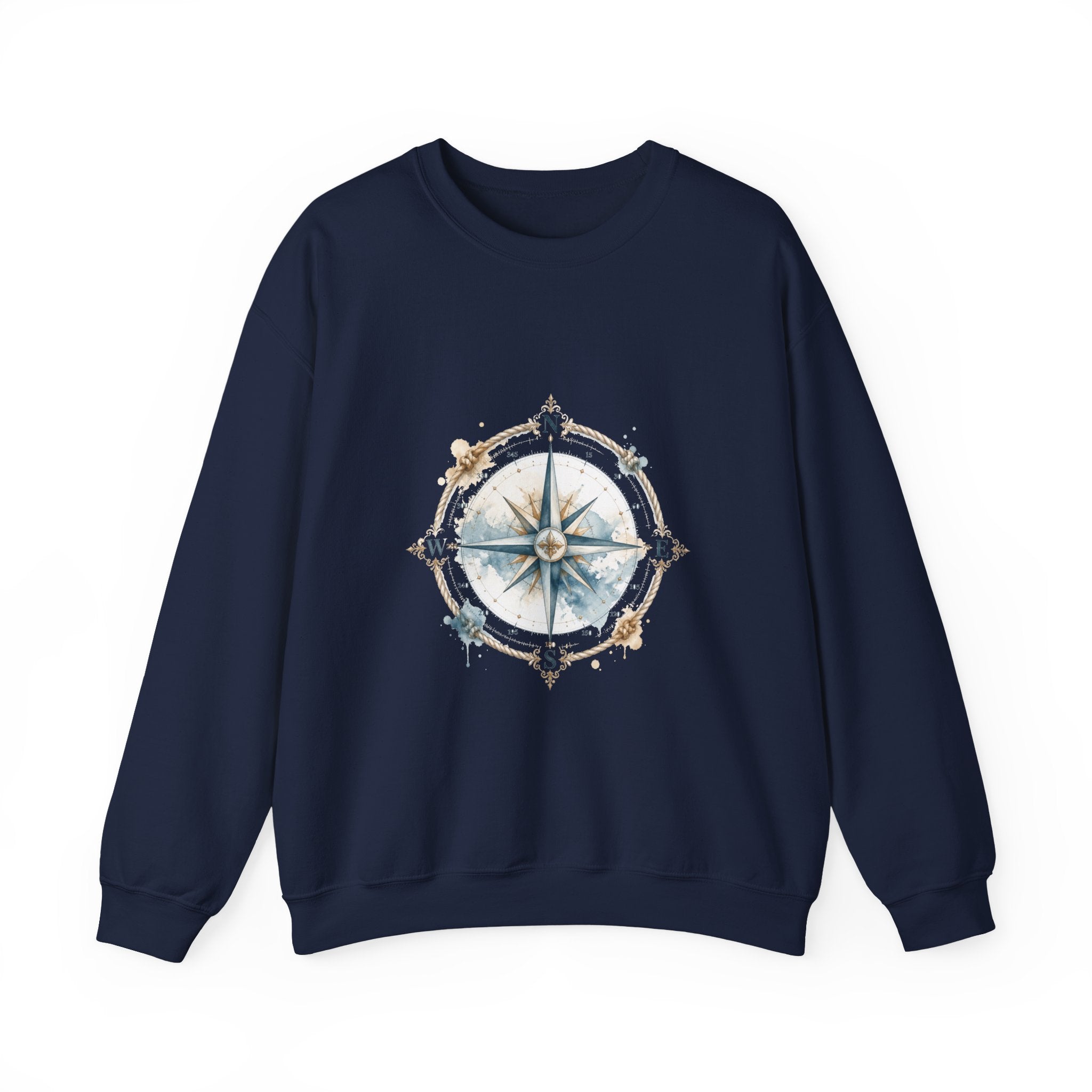 Matching Couple Sweatshirt - Compass North & South Matching Couple Crewneck Sweatshirt Watercolor Art His Hers Engagement Gift - Design A