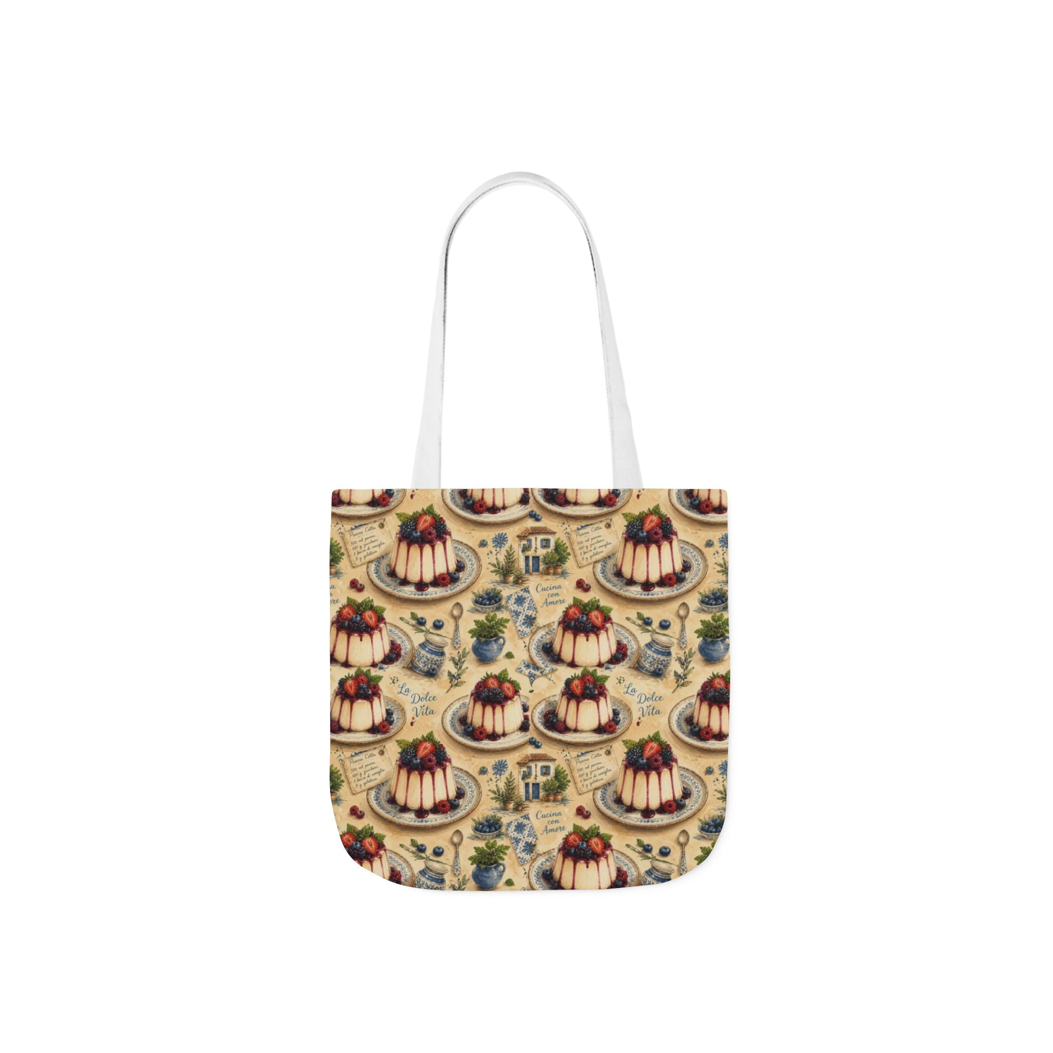 Panna Cotta Canvas Tote Bag Mediterranean Kitchen Watercolor Design Italian Cottagecore Gift