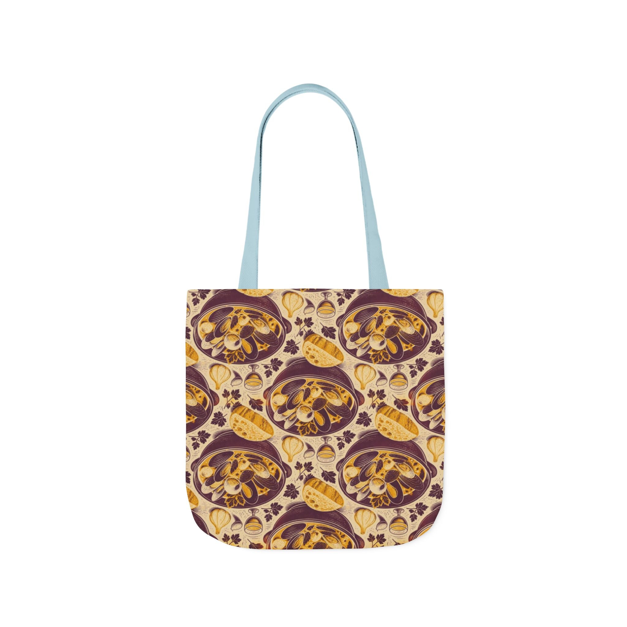Mussels & Clams Canvas Tote Bag Mediterranean Kitchen Linocut Design Italian Cottagecore Gift