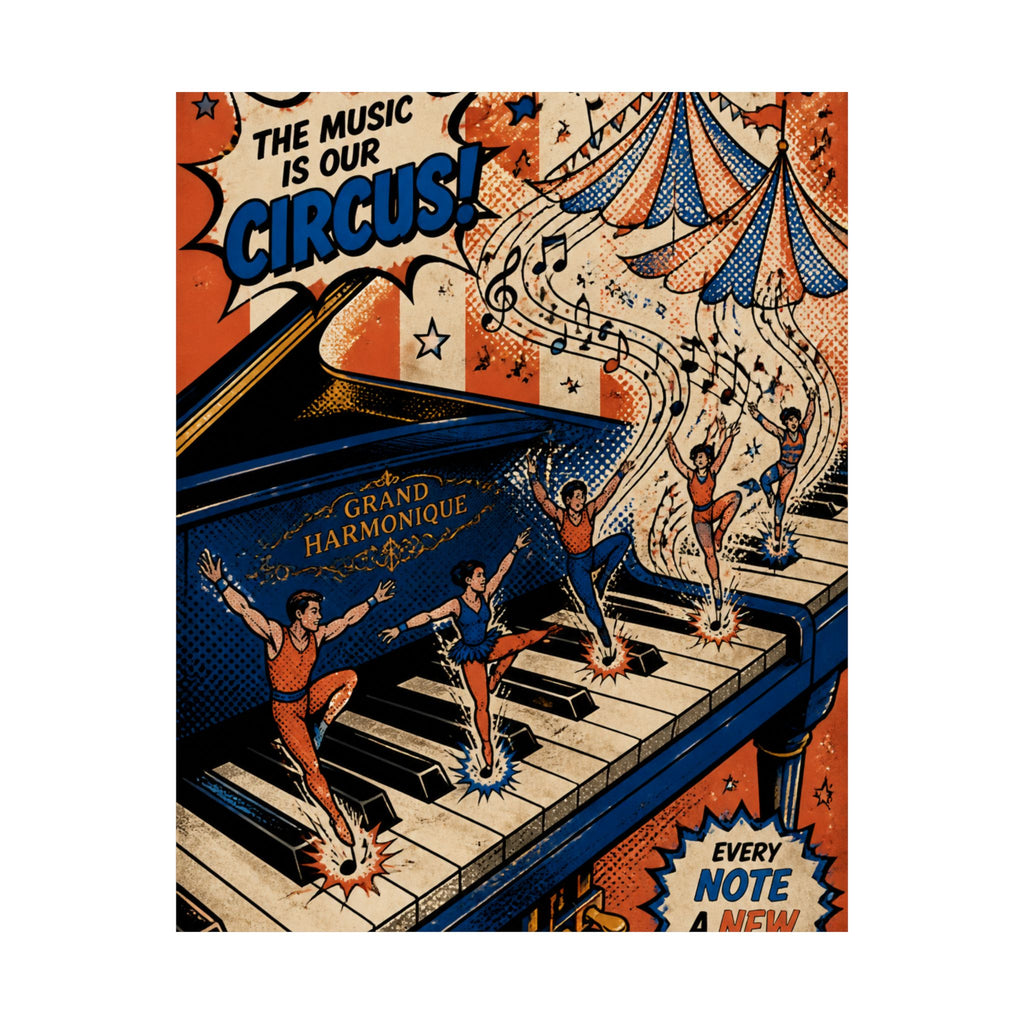 Grand Piano Acrobats Wall Art Poster 18×24 Pop Art Living Room Decor Maximalist Print
