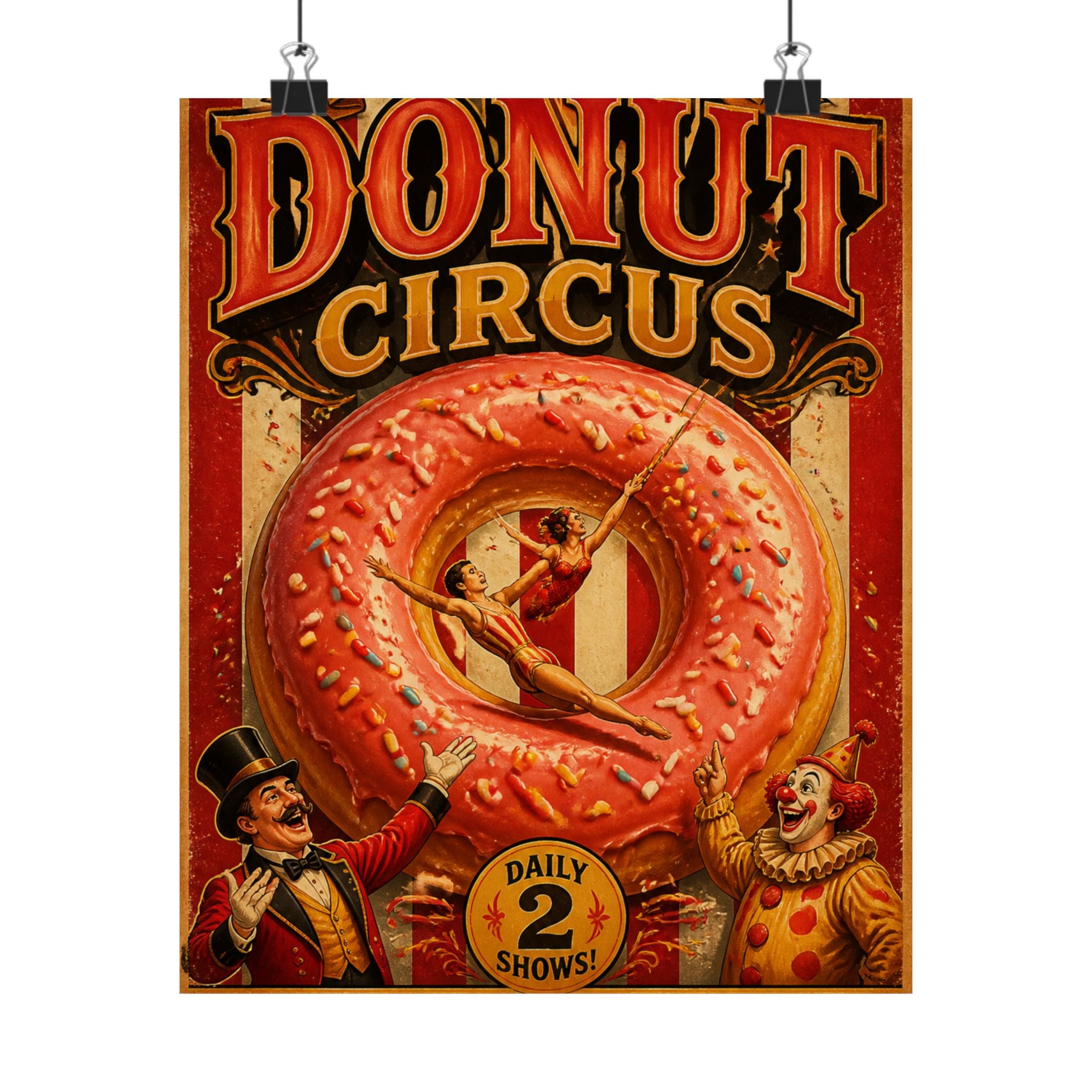 Donut Circus Ring Wall Art Poster 24×36 Vintage Circus Bedroom Decor Maximalist Print