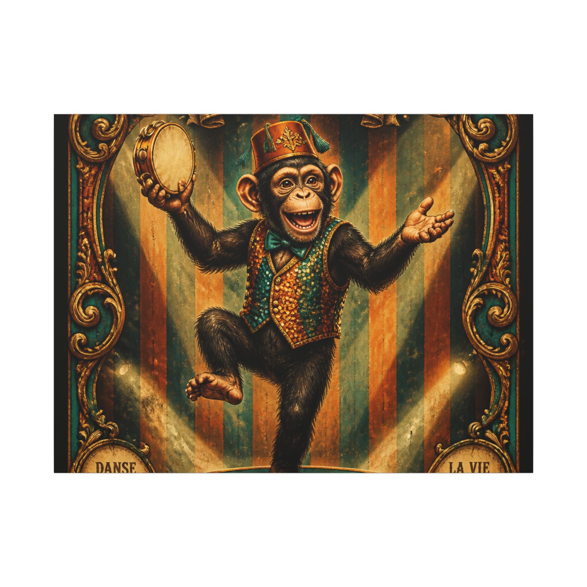 Dancing Monkey Wall Art Canvas 16×20 Baroque Home Office Decor Maximalist Print