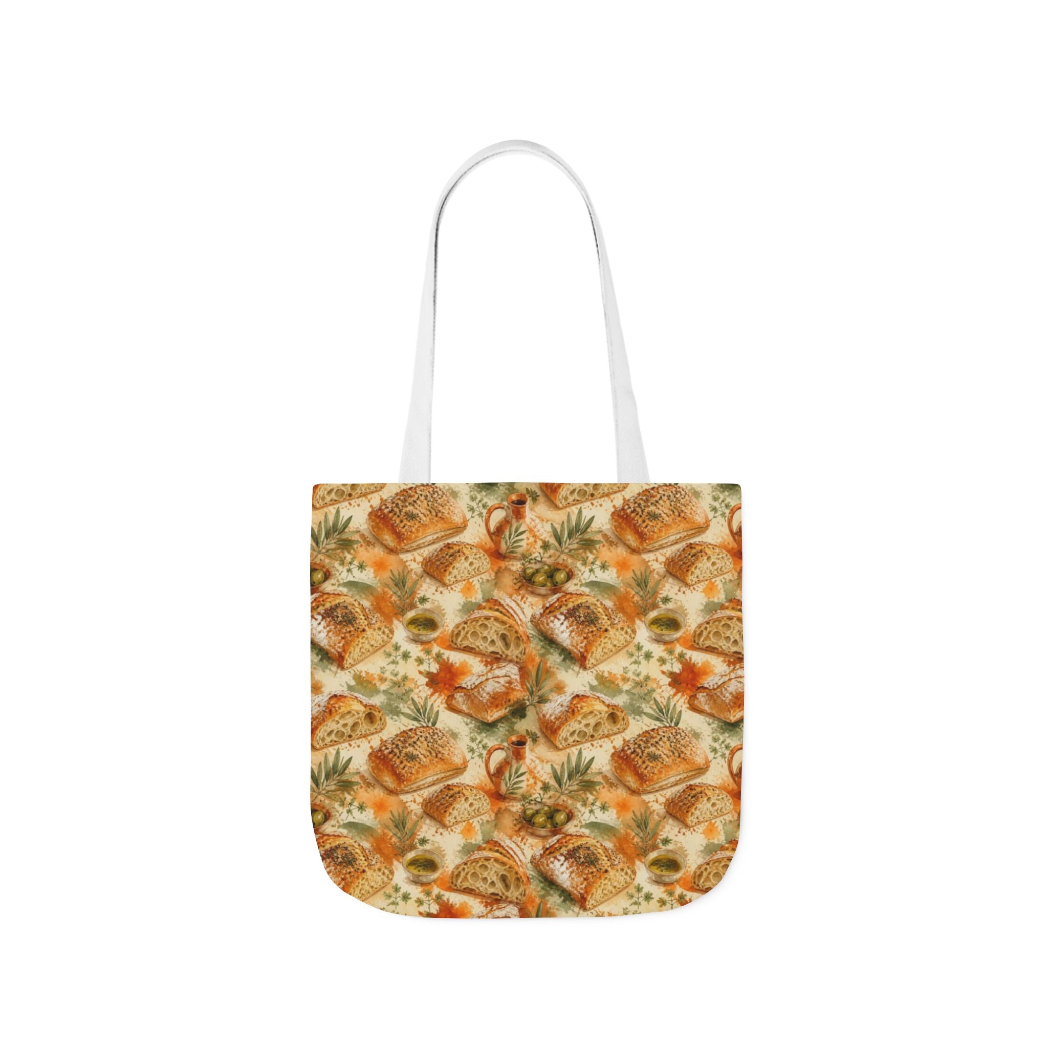 Ciabatta Rolls Canvas Tote Bag Mediterranean Kitchen Watercolor Splash Design Italian Cottagecore Gift