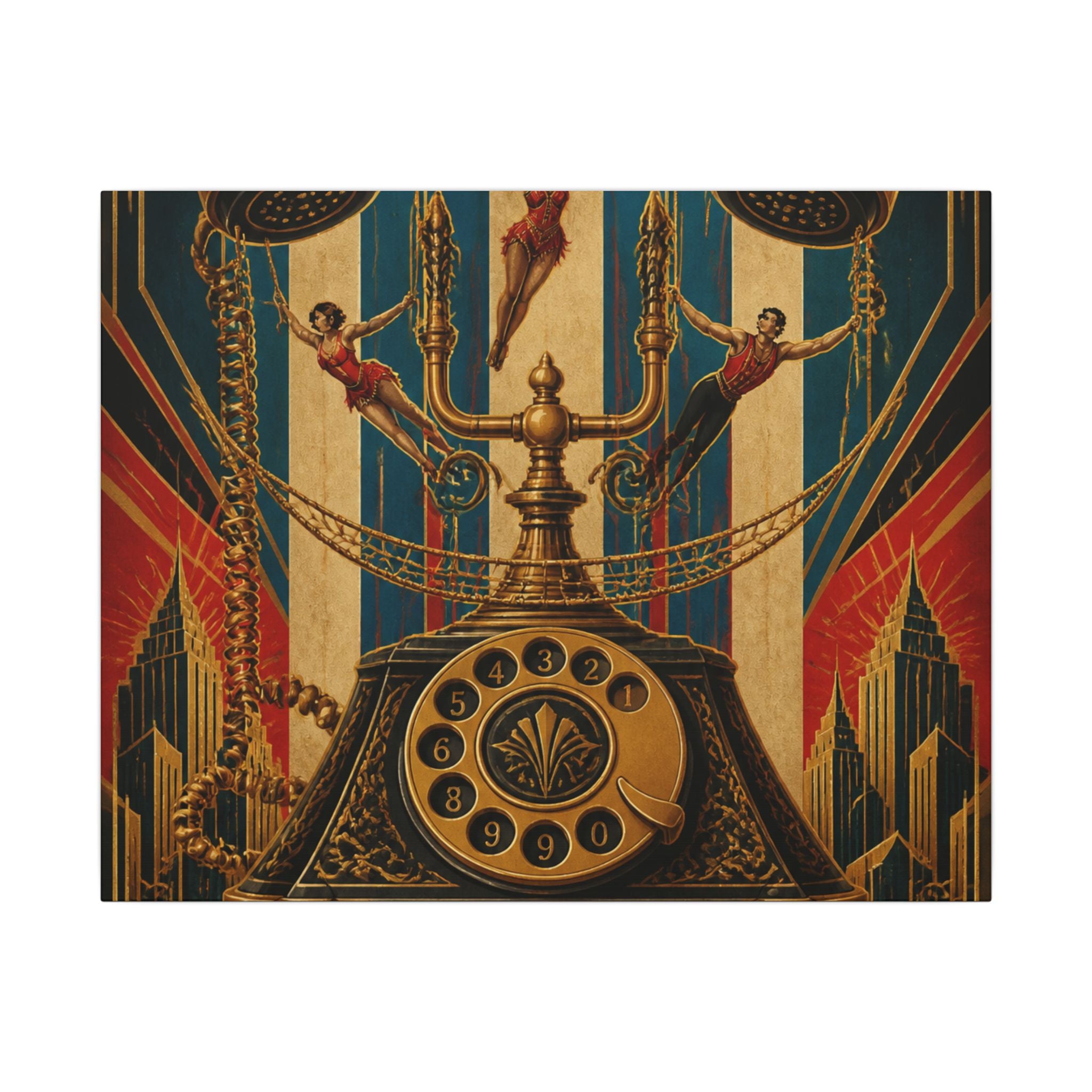 Vintage Telephone Booth Wall Art Canvas 16×20 Art Deco Entryway Decor Maximalist Print