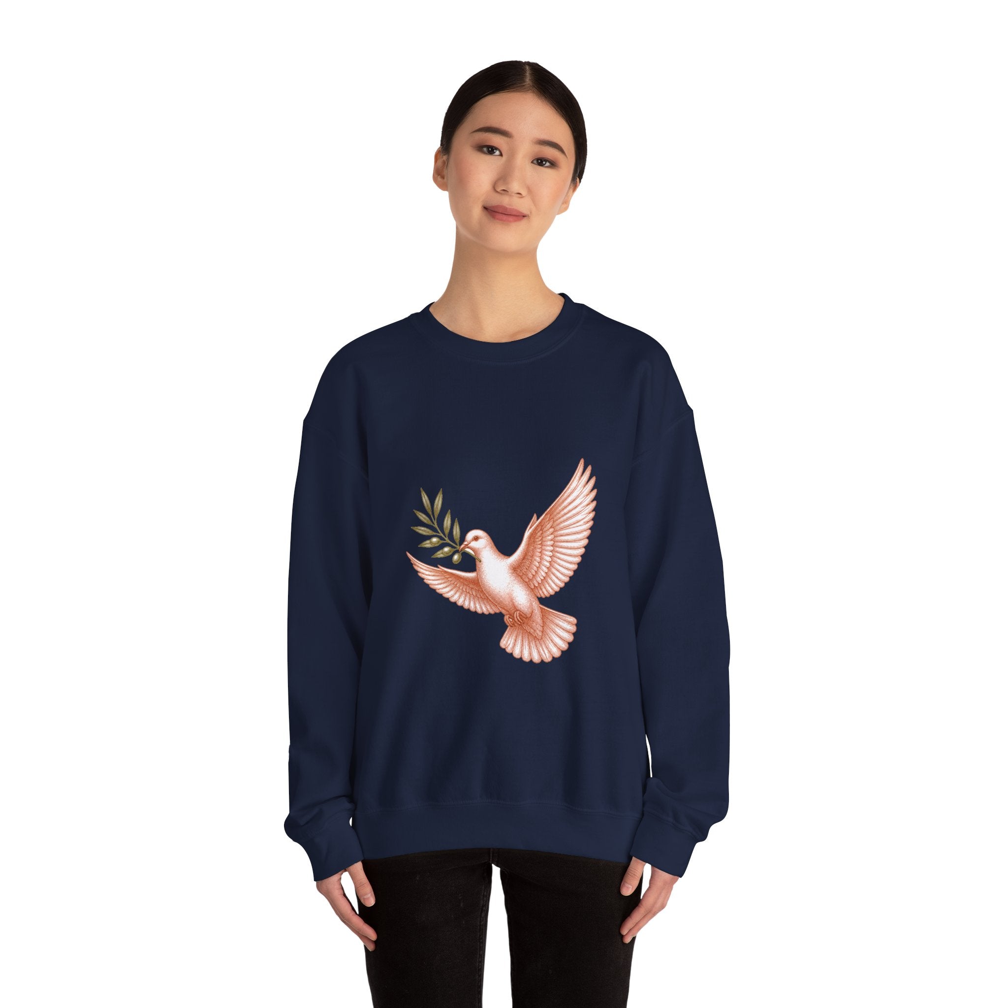 Matching Couple Sweatshirt - Wolf & Dove Matching Couple Crewneck Sweatshirt Vintage Art His Hers Wedding Gift - Design B