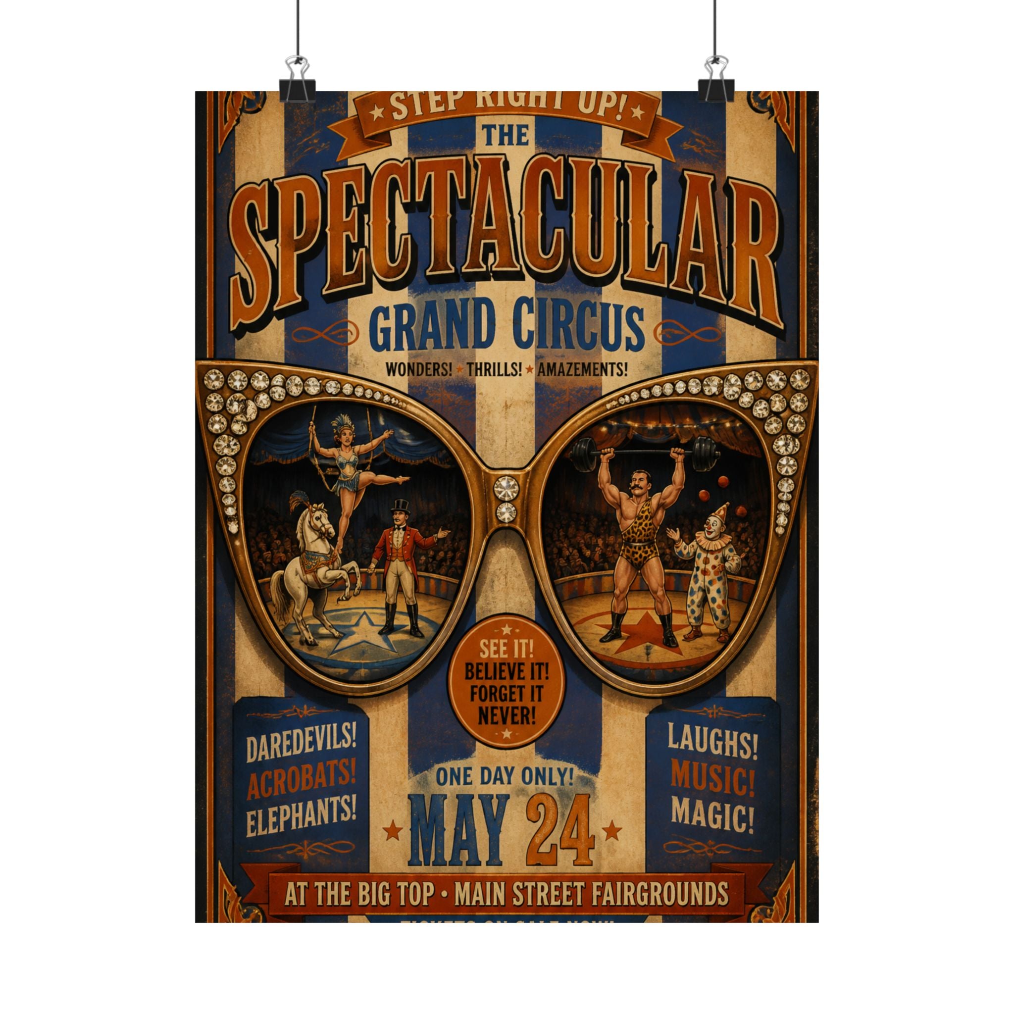 Sunglasses Circus Ring Wall Art Poster 18×24 Vintage Circus Kitchen Decor Maximalist Print