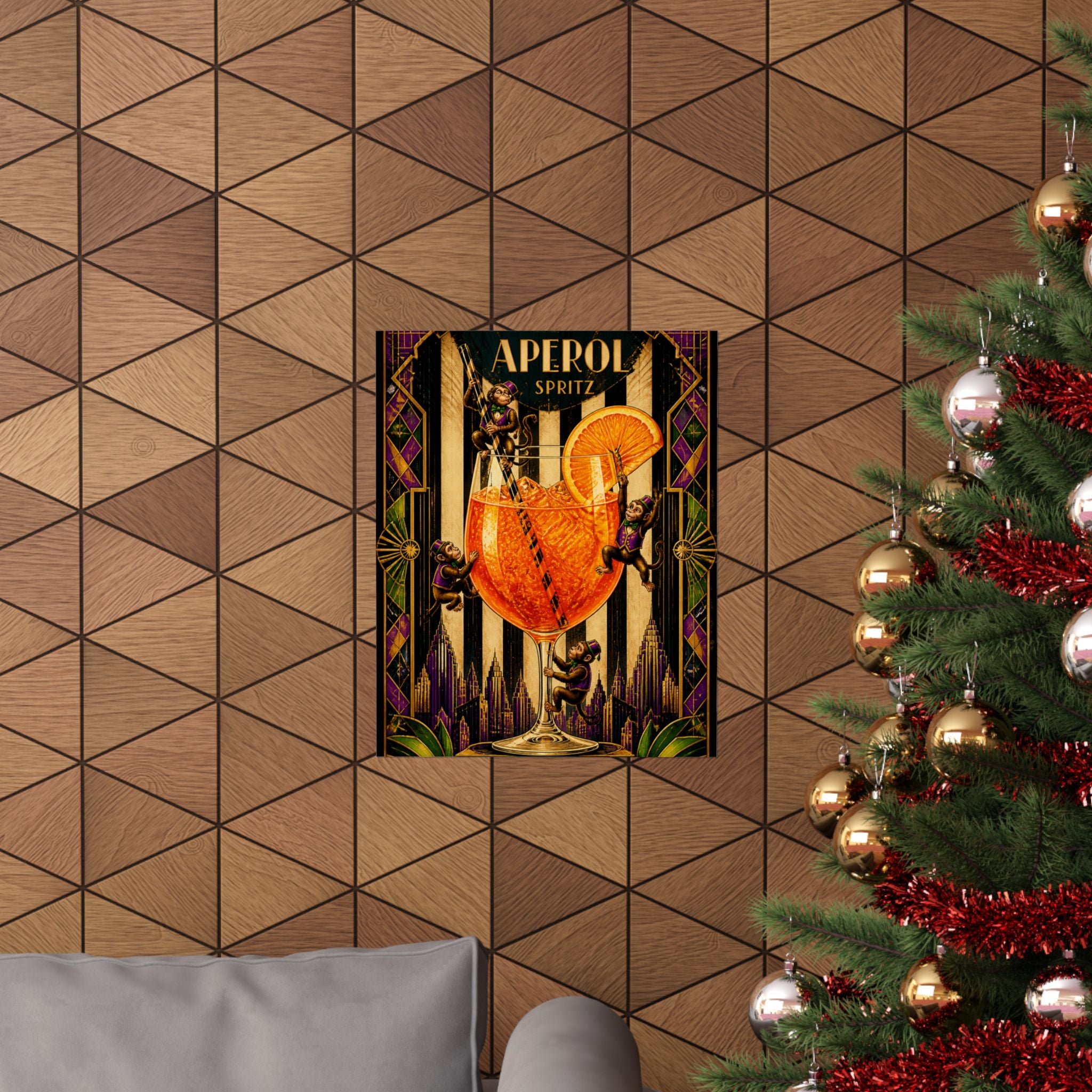 Aperol Spritz Monkeys Wall Art Poster 18×24 Art Deco Entryway Decor Maximalist Print