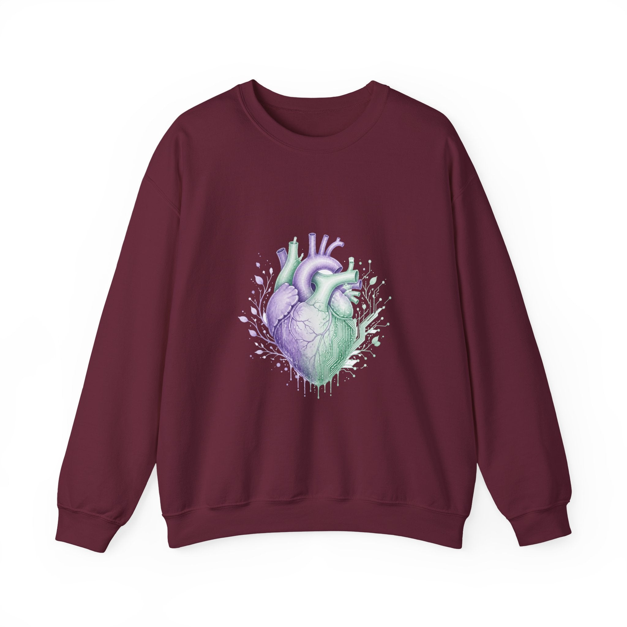 Matching Couple Sweatshirt - Robot & Heart Matching Couple Premium Fleece Sweatshirt Watercolor Art His Hers Birthday Gift - Design B