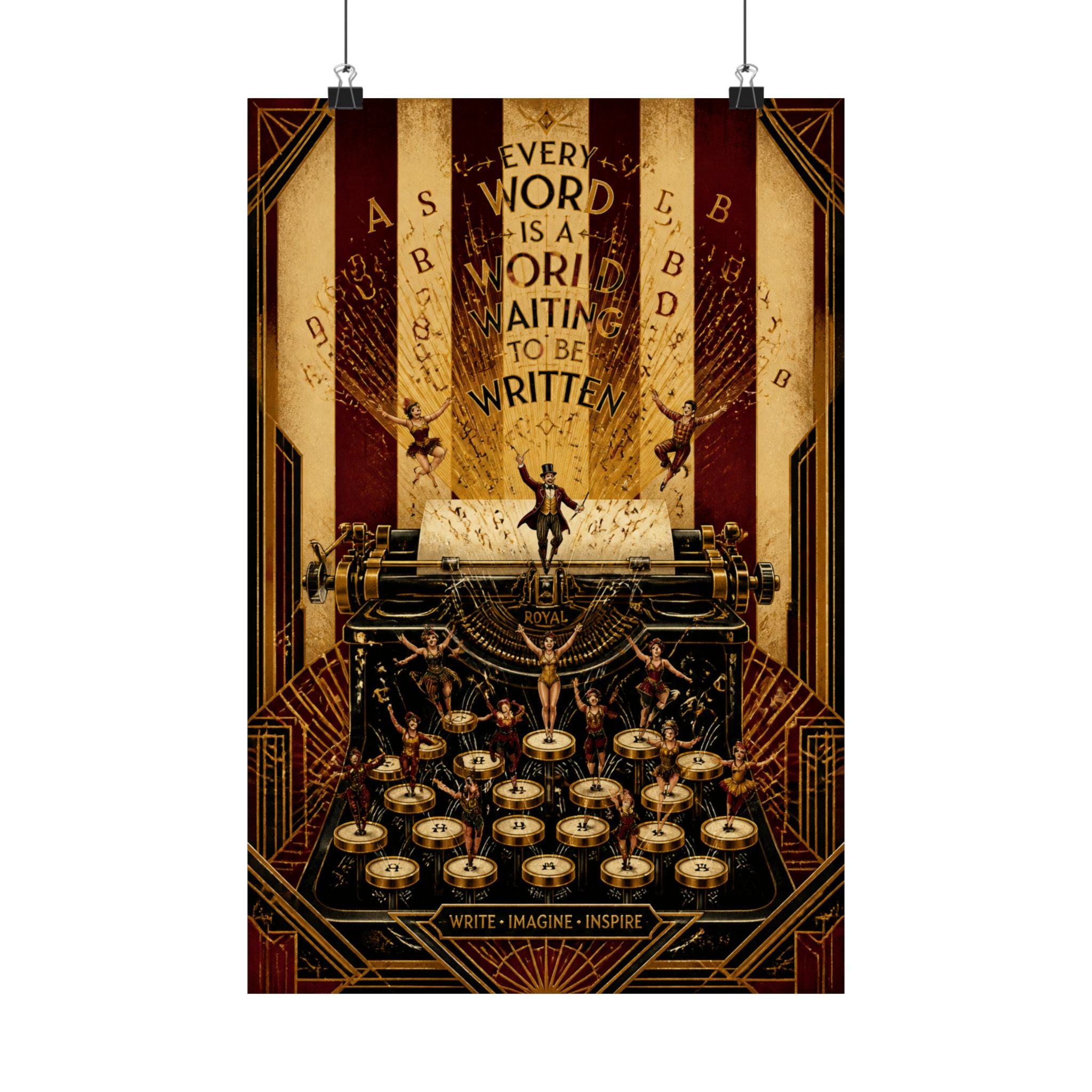 Typewriter Flying Letters Wall Art Poster 24×36 Art Deco Bar Area Decor Maximalist Print
