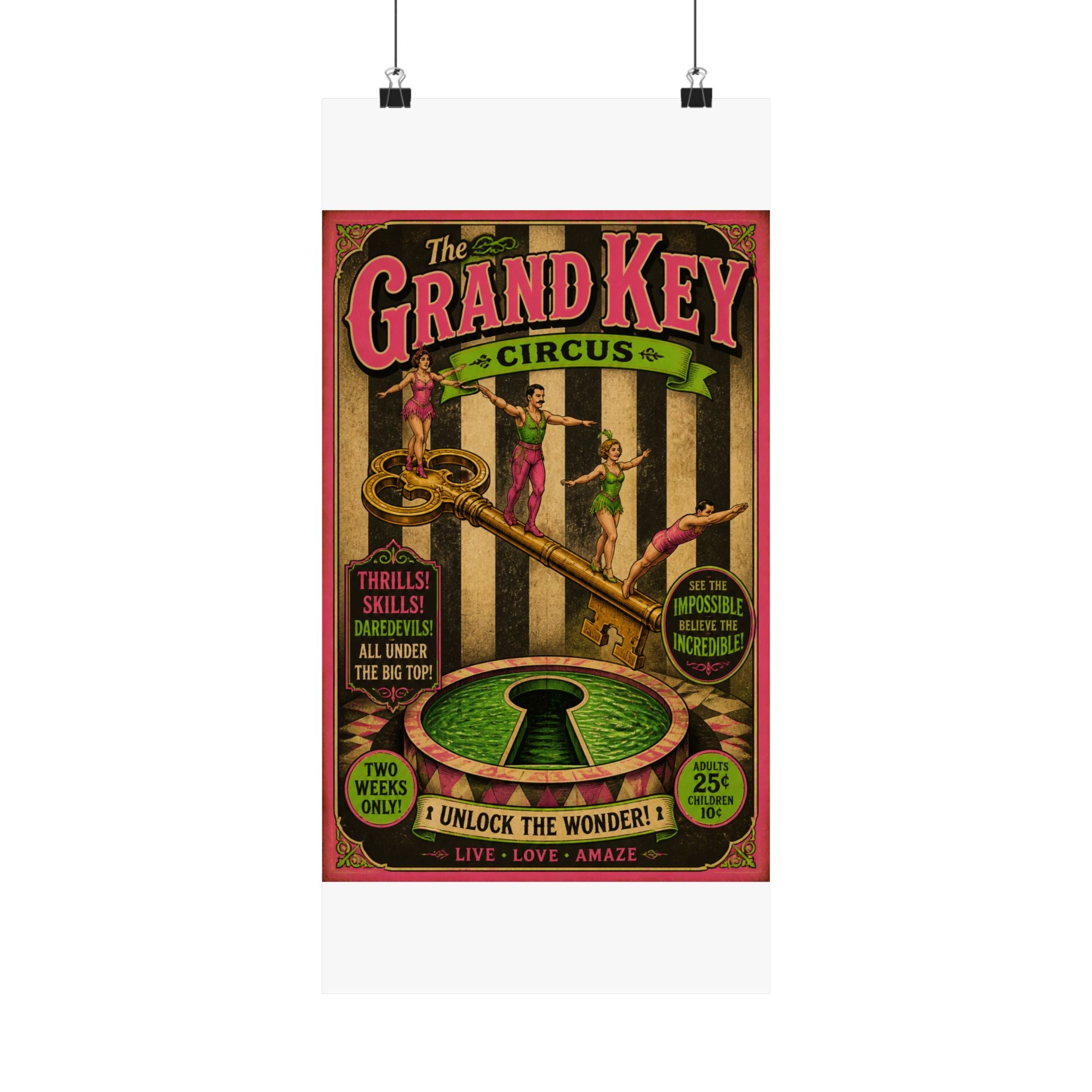Giant Key Performance Wall Art Poster 18×24 Vintage Circus Kitchen Decor Maximalist Print