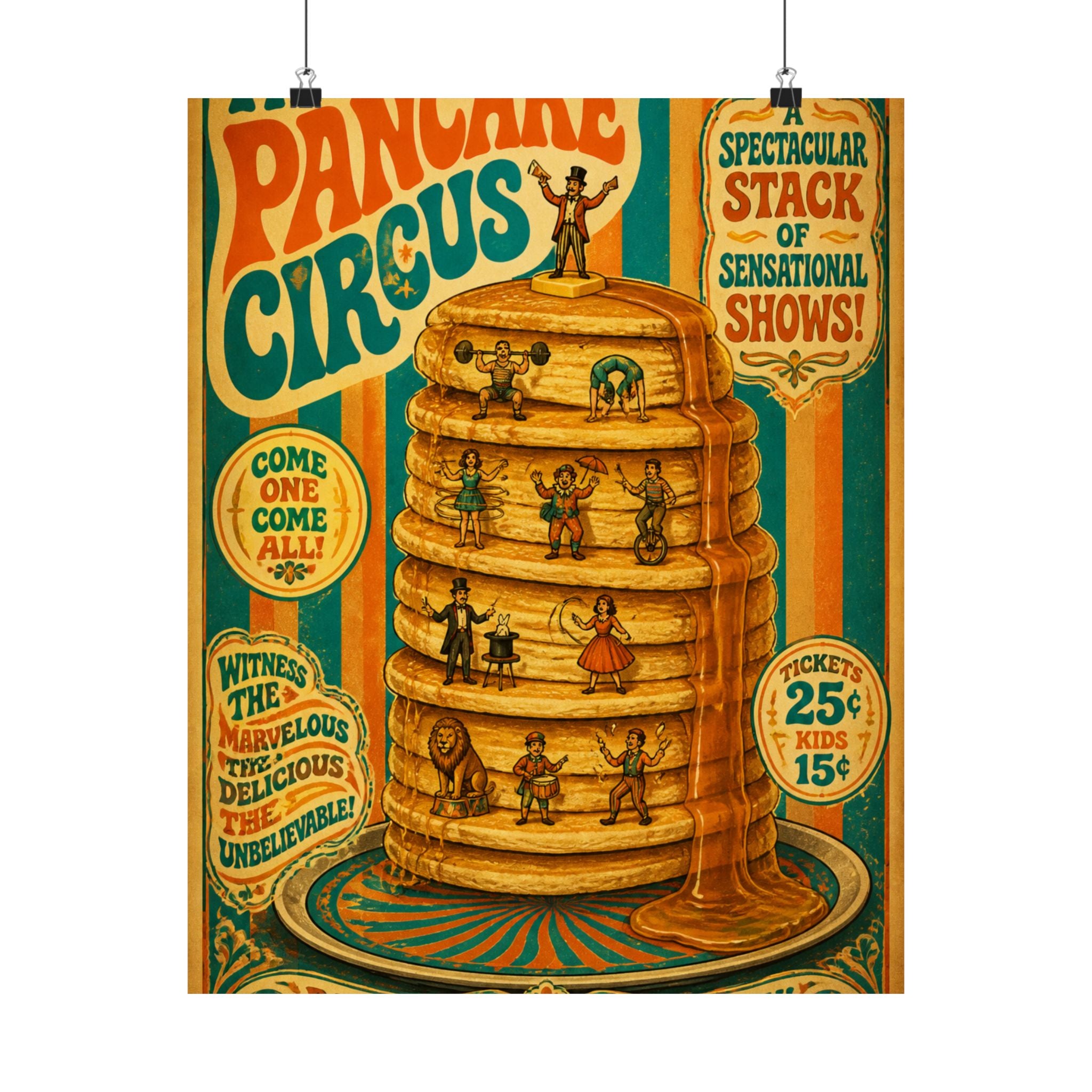 Pancake Stack Platform Wall Art Poster 18×24 Psychedelic Cafe Decor Maximalist Print